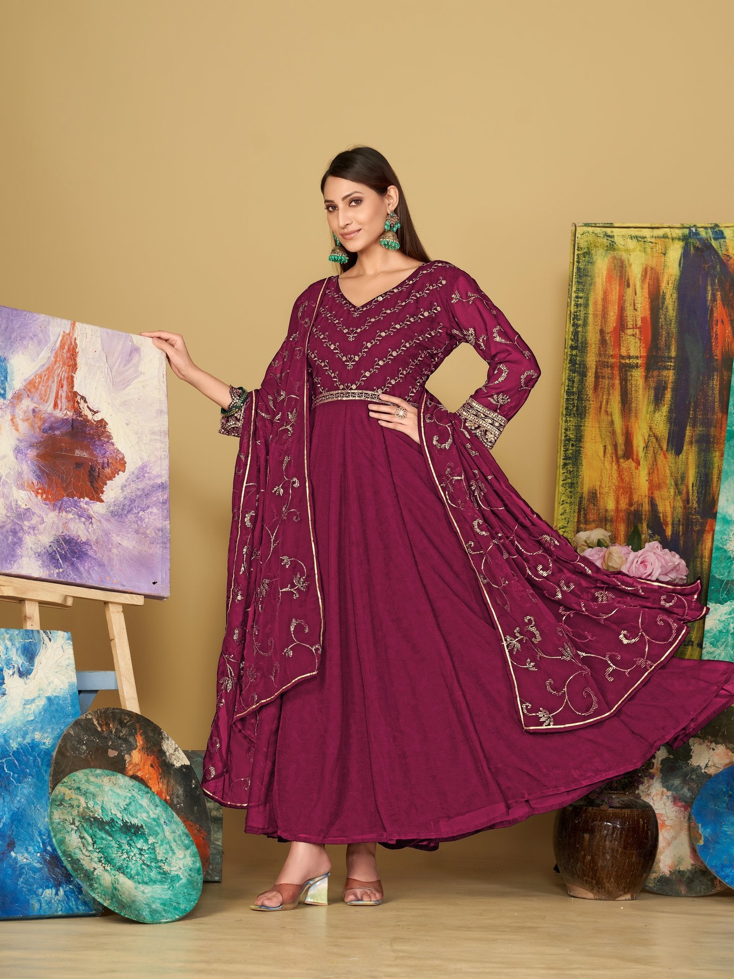 Dark Pink Georgette Anarkali Suit