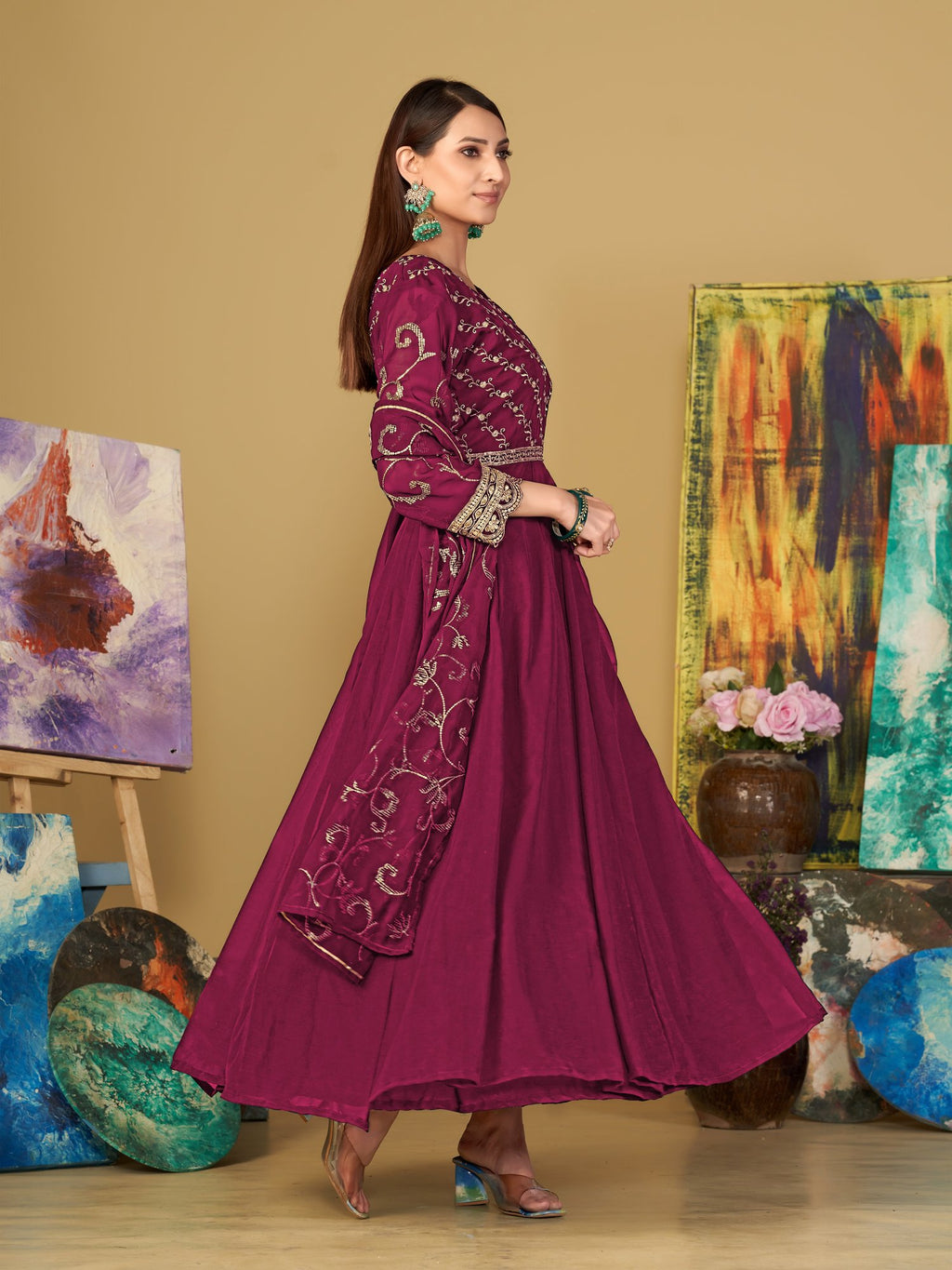 Dark Pink Georgette Anarkali Suit