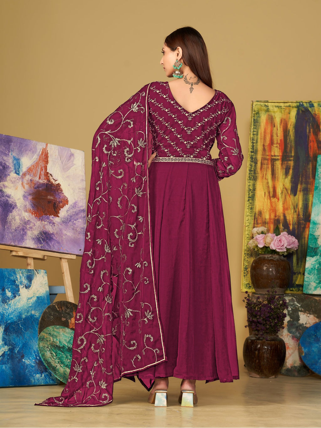 Dark Pink Georgette Anarkali Suit