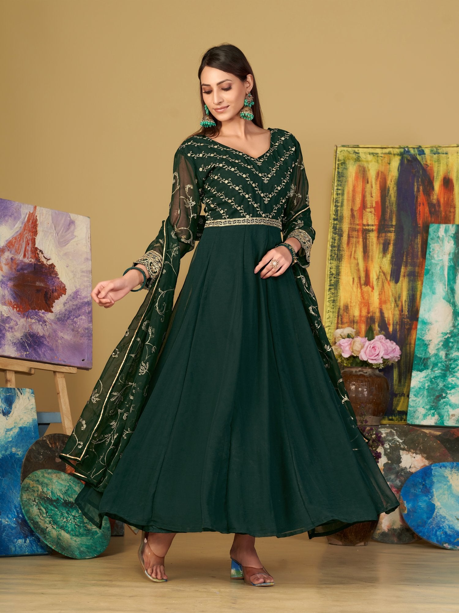 Green Georgette Anarkali Suit