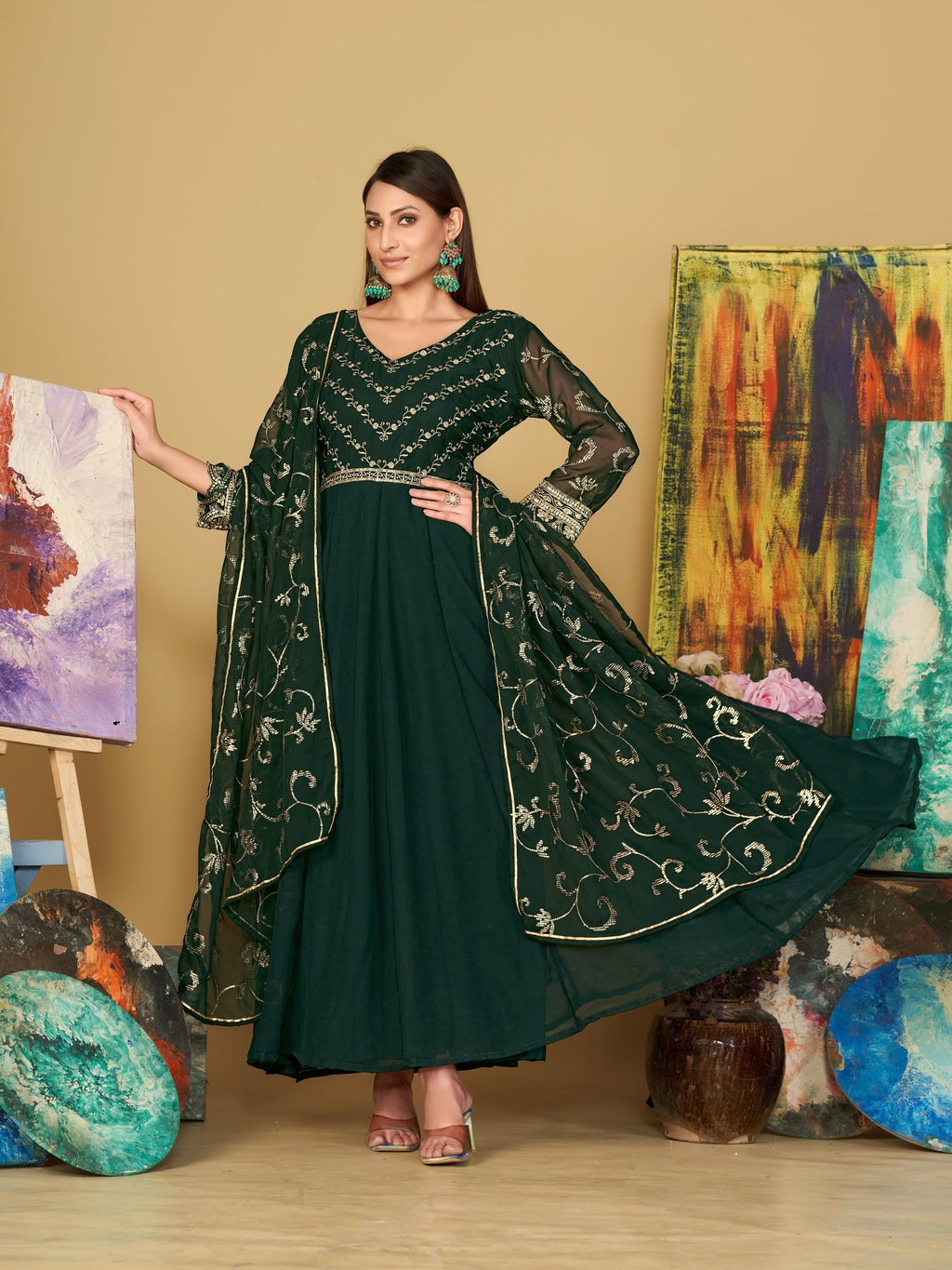 Green Georgette Anarkali Suit