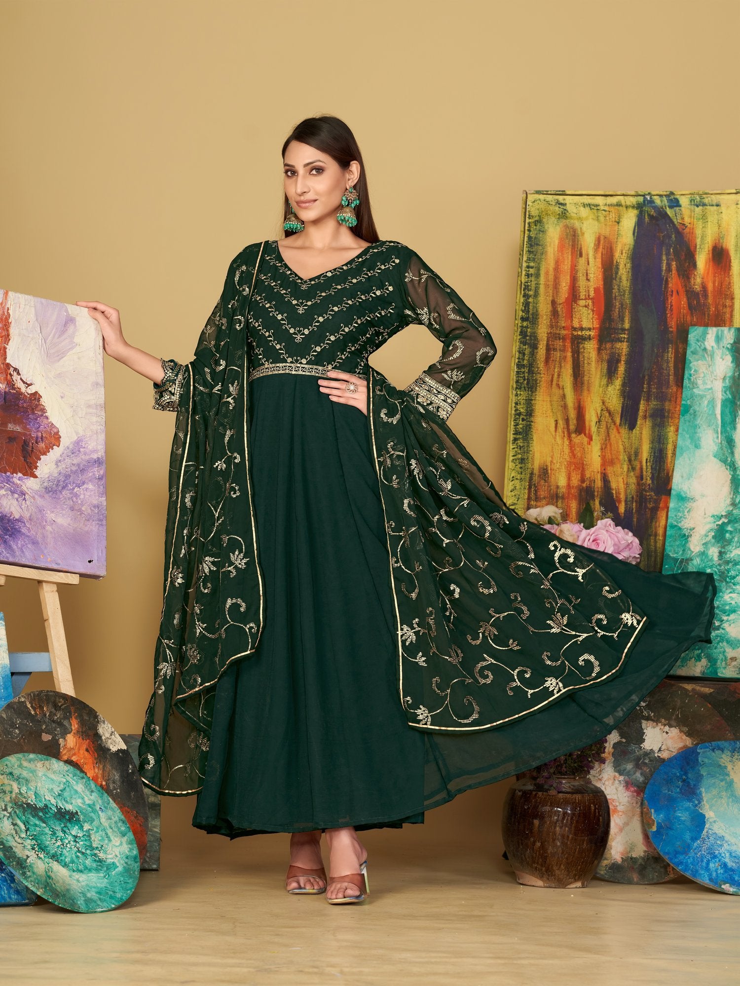 Green Georgette Anarkali Suit