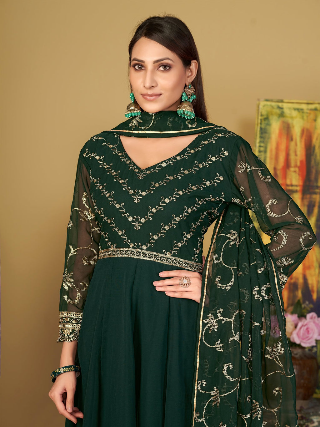 Green Georgette Anarkali Suit