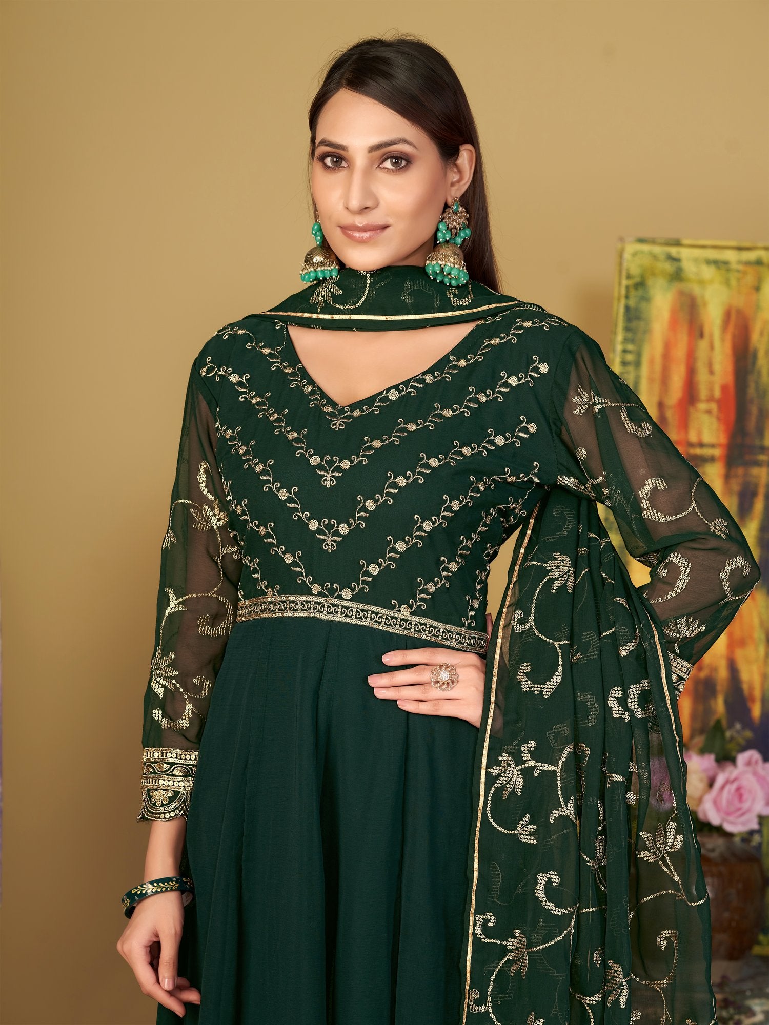 Green Georgette Anarkali Suit