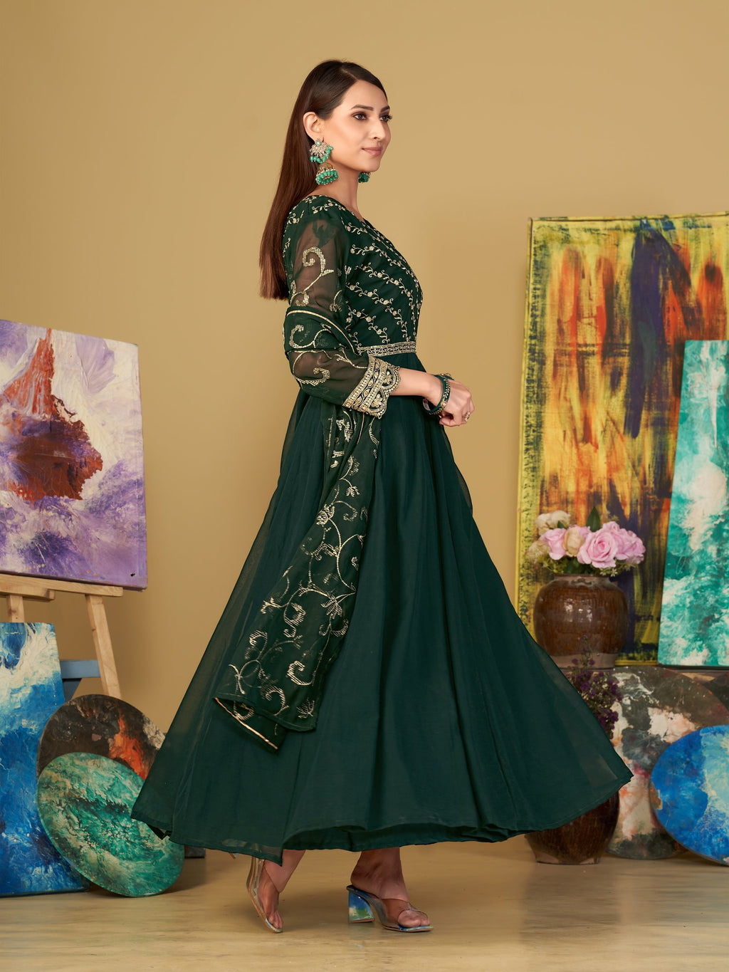 Green Georgette Anarkali Suit