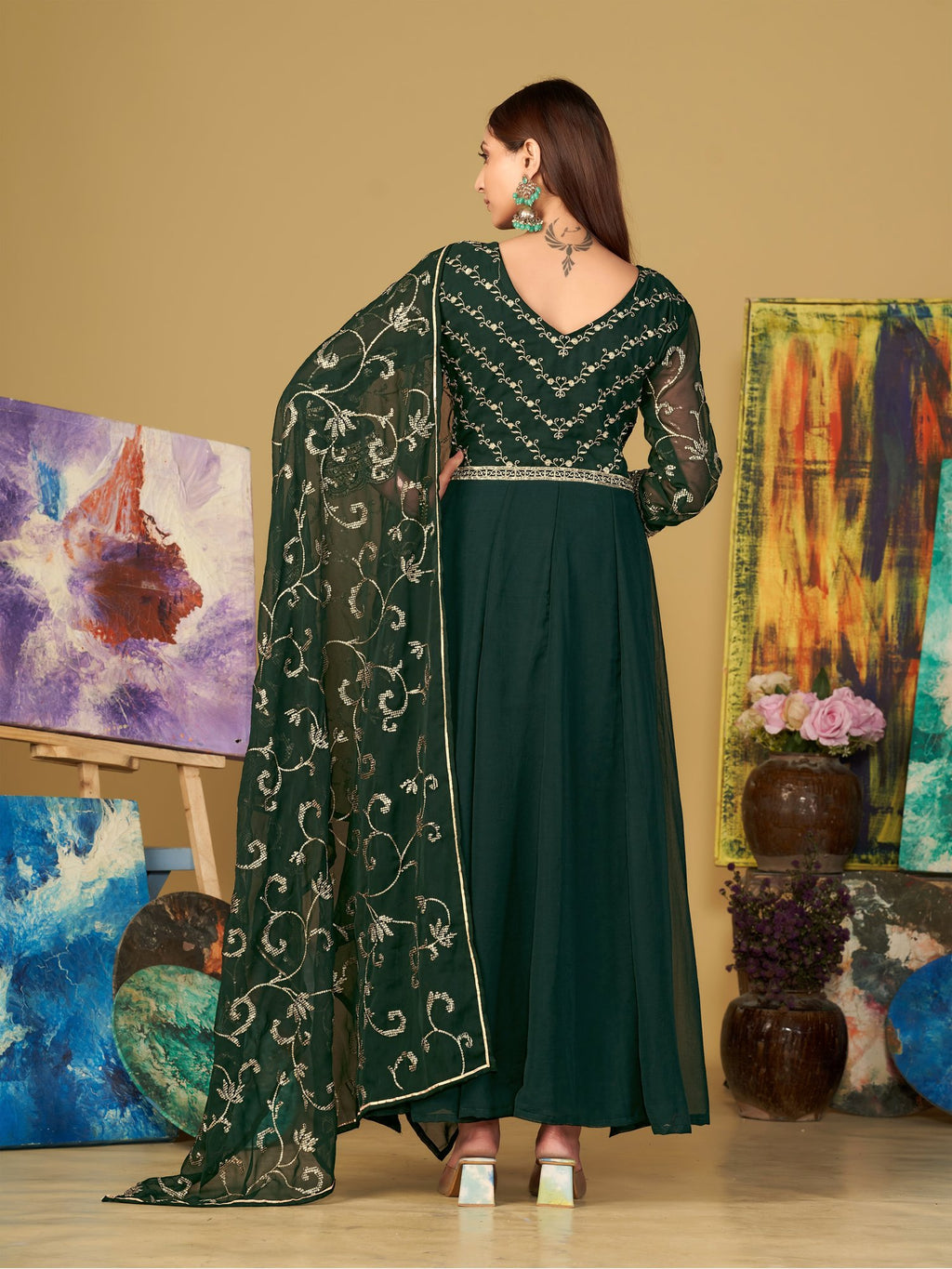 Green Georgette Anarkali Suit