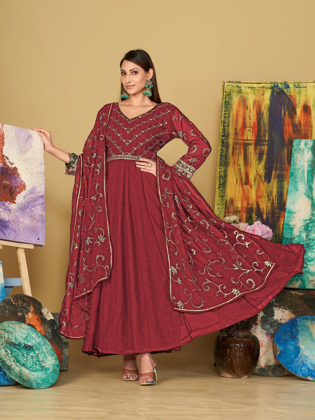 Maroon Georgette Anarkali Suit