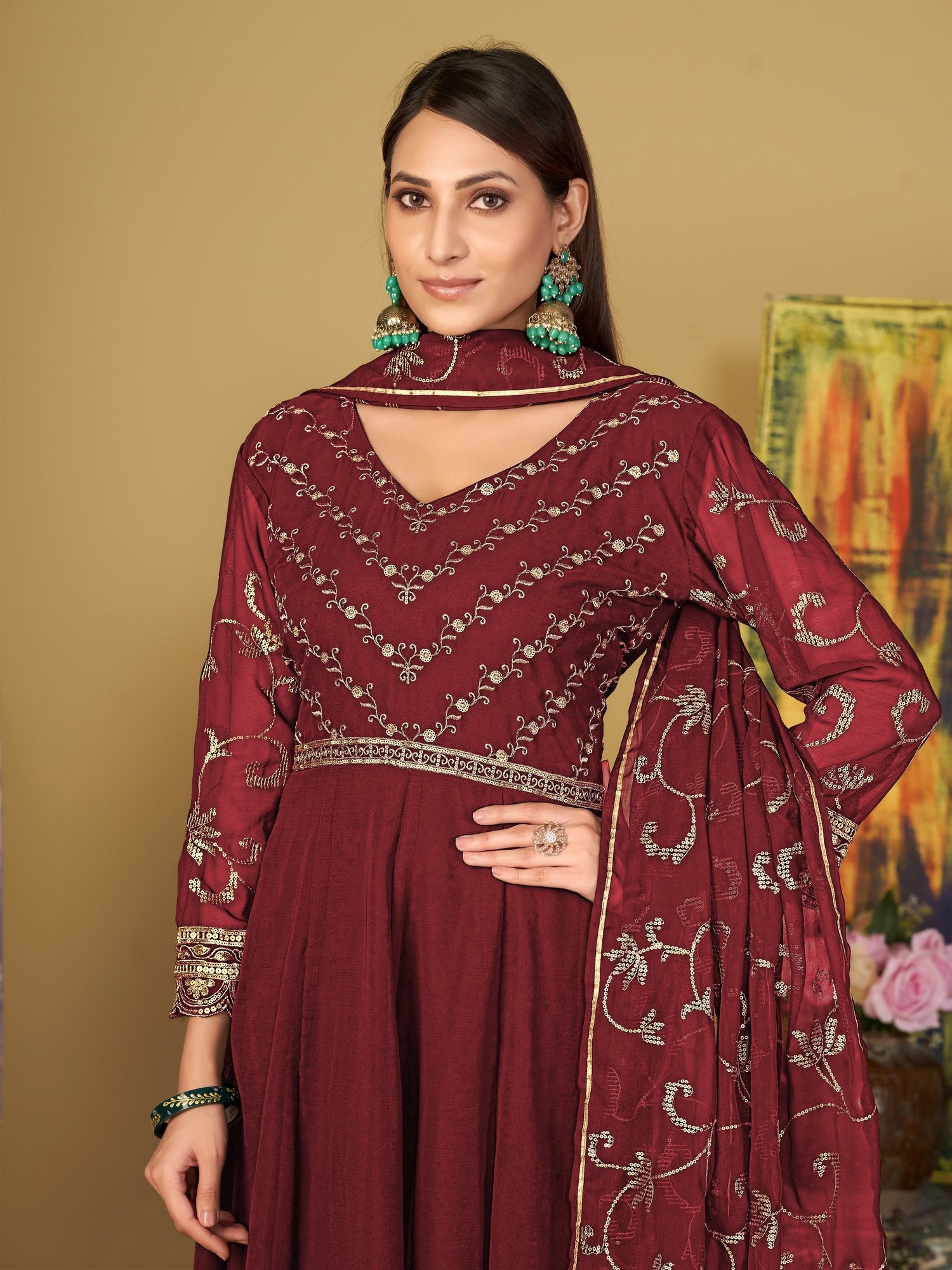 Maroon Georgette Anarkali Suit