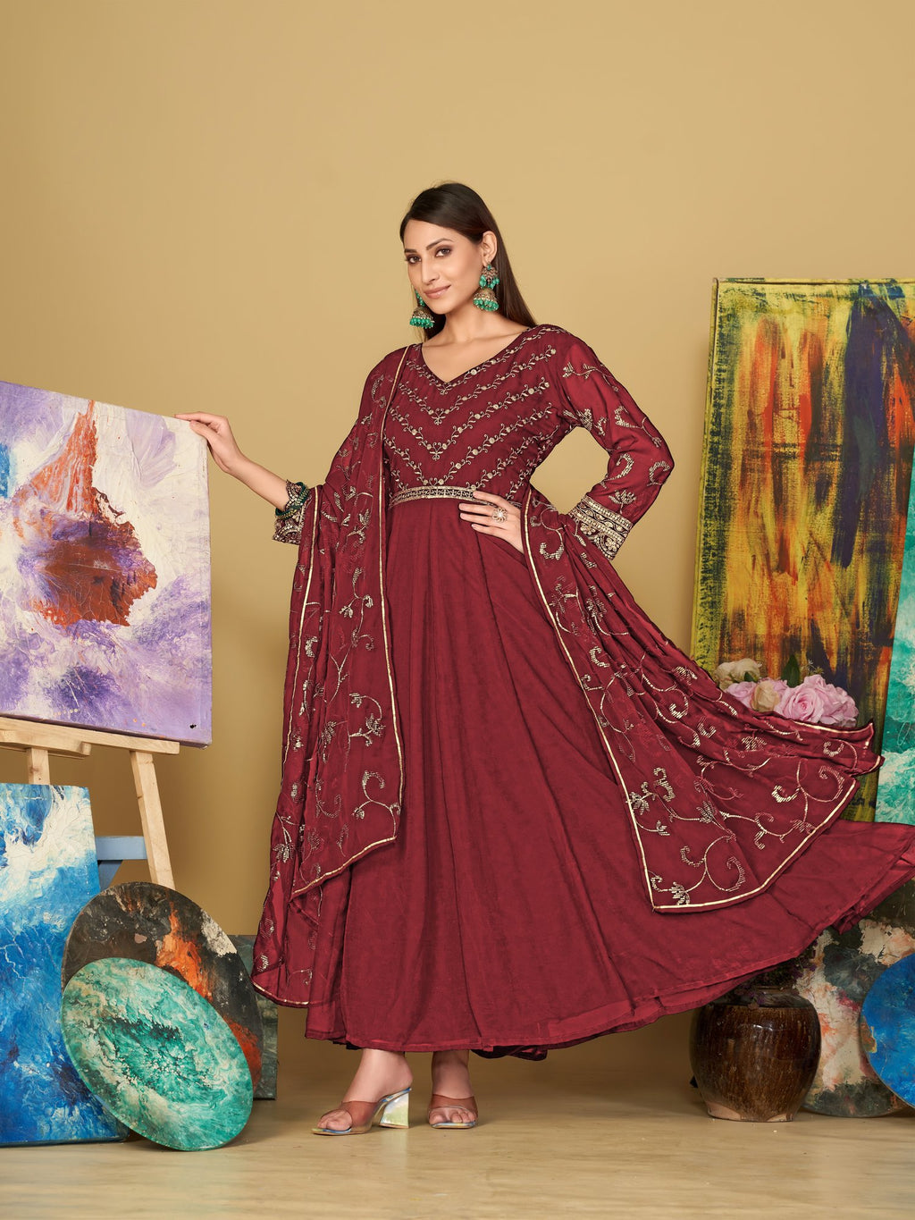 Maroon Georgette Anarkali Suit