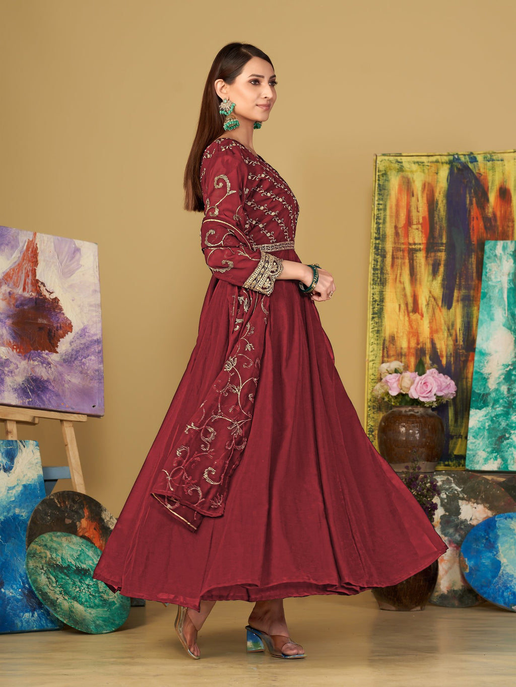 Maroon Georgette Anarkali Suit