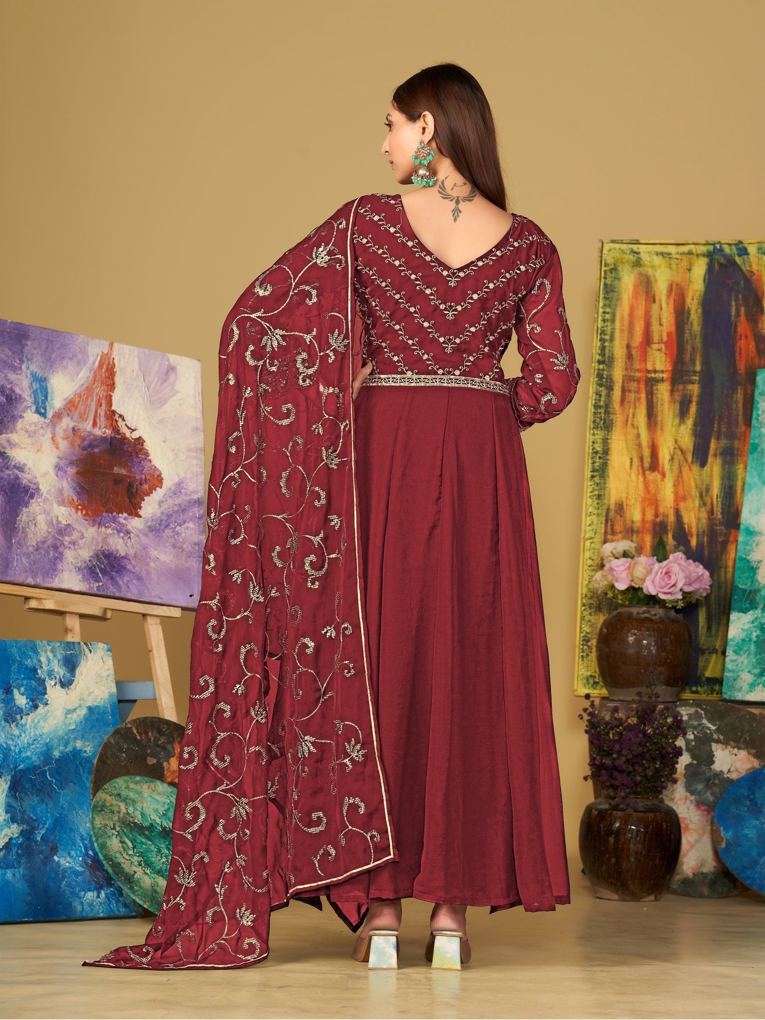 Maroon Georgette Anarkali Suit