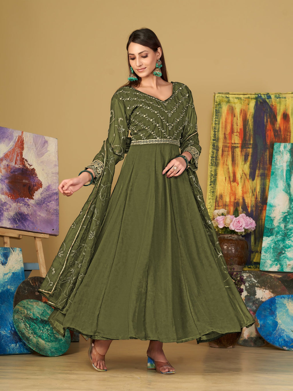 Light Green Georgette Anarkali Suit