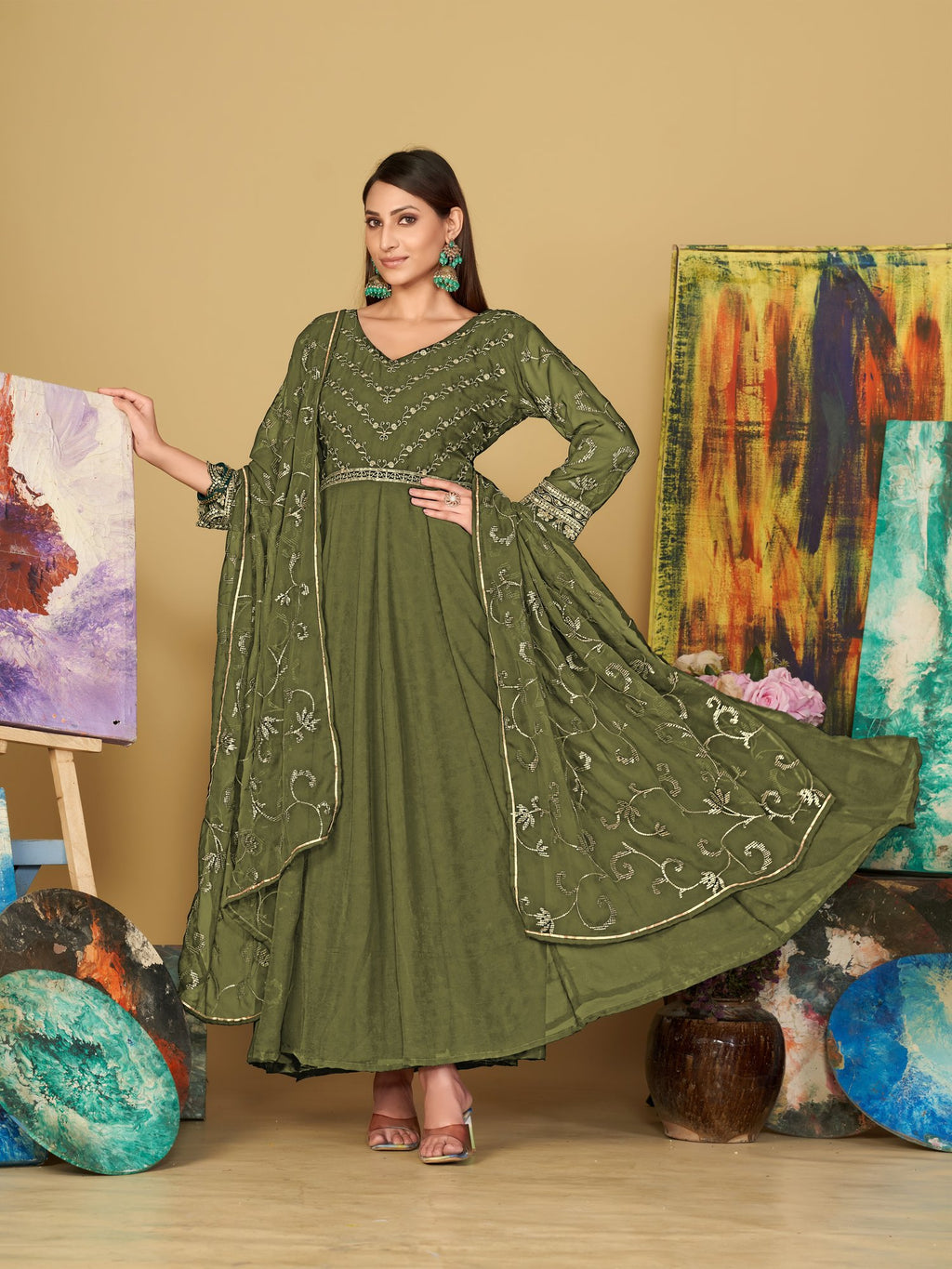 Light Green Georgette Anarkali Suit