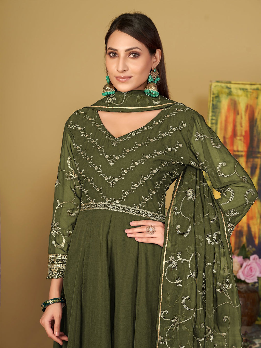 Light Green Georgette Anarkali Suit