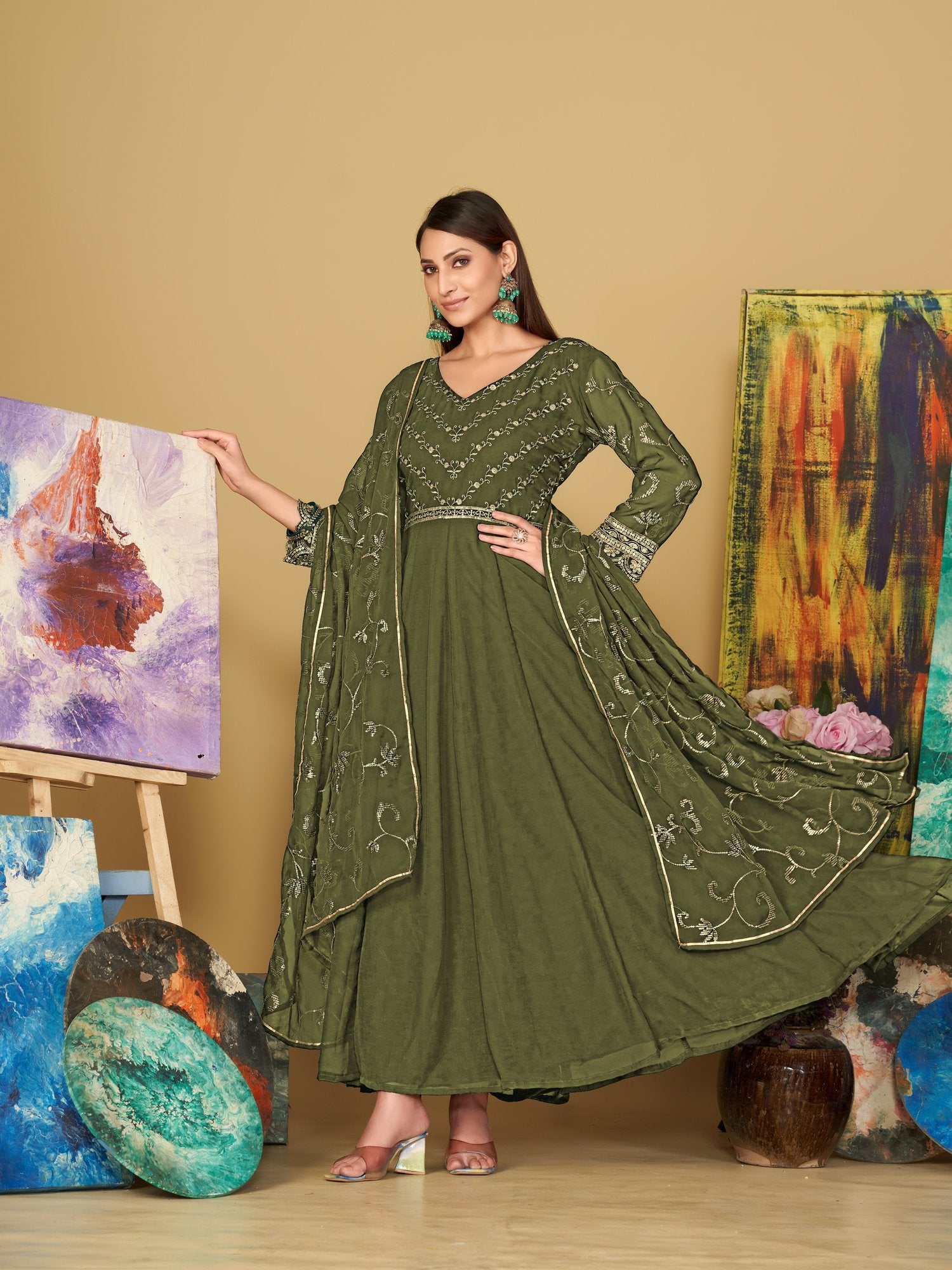 Light Green Georgette Anarkali Suit