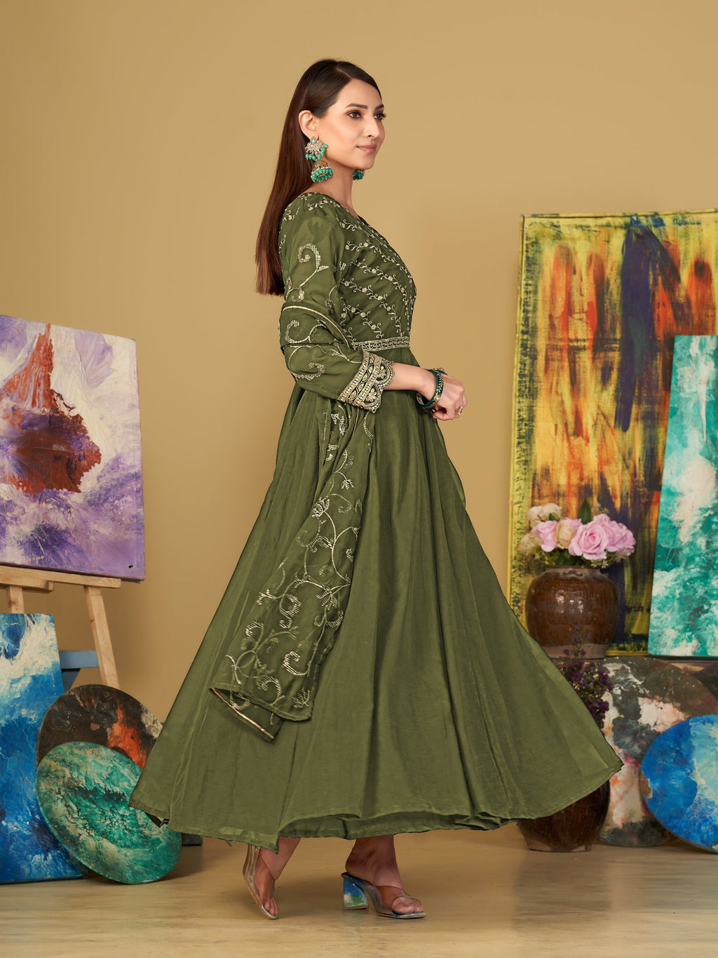 Light Green Georgette Anarkali Suit