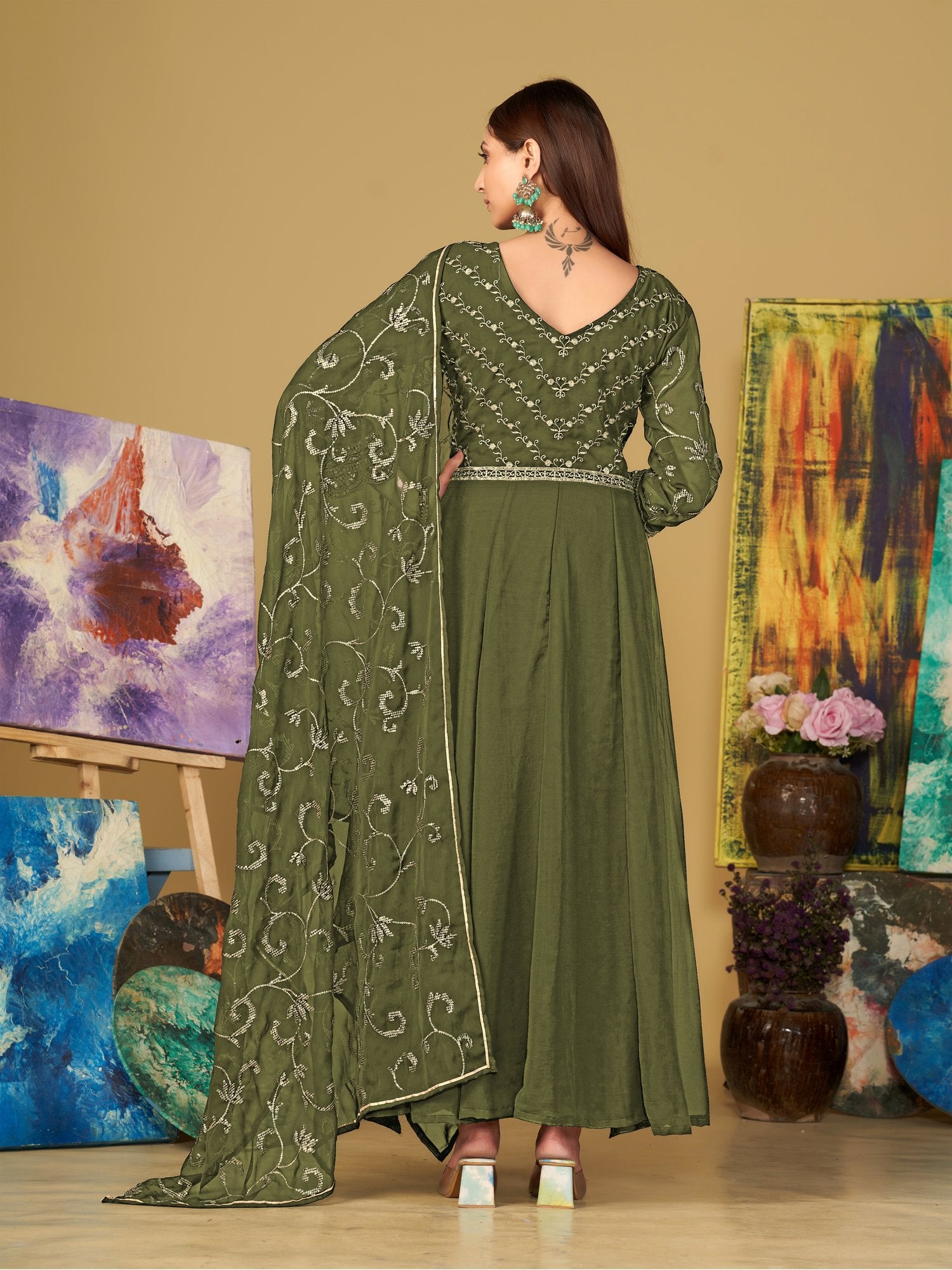 Light Green Georgette Anarkali Suit