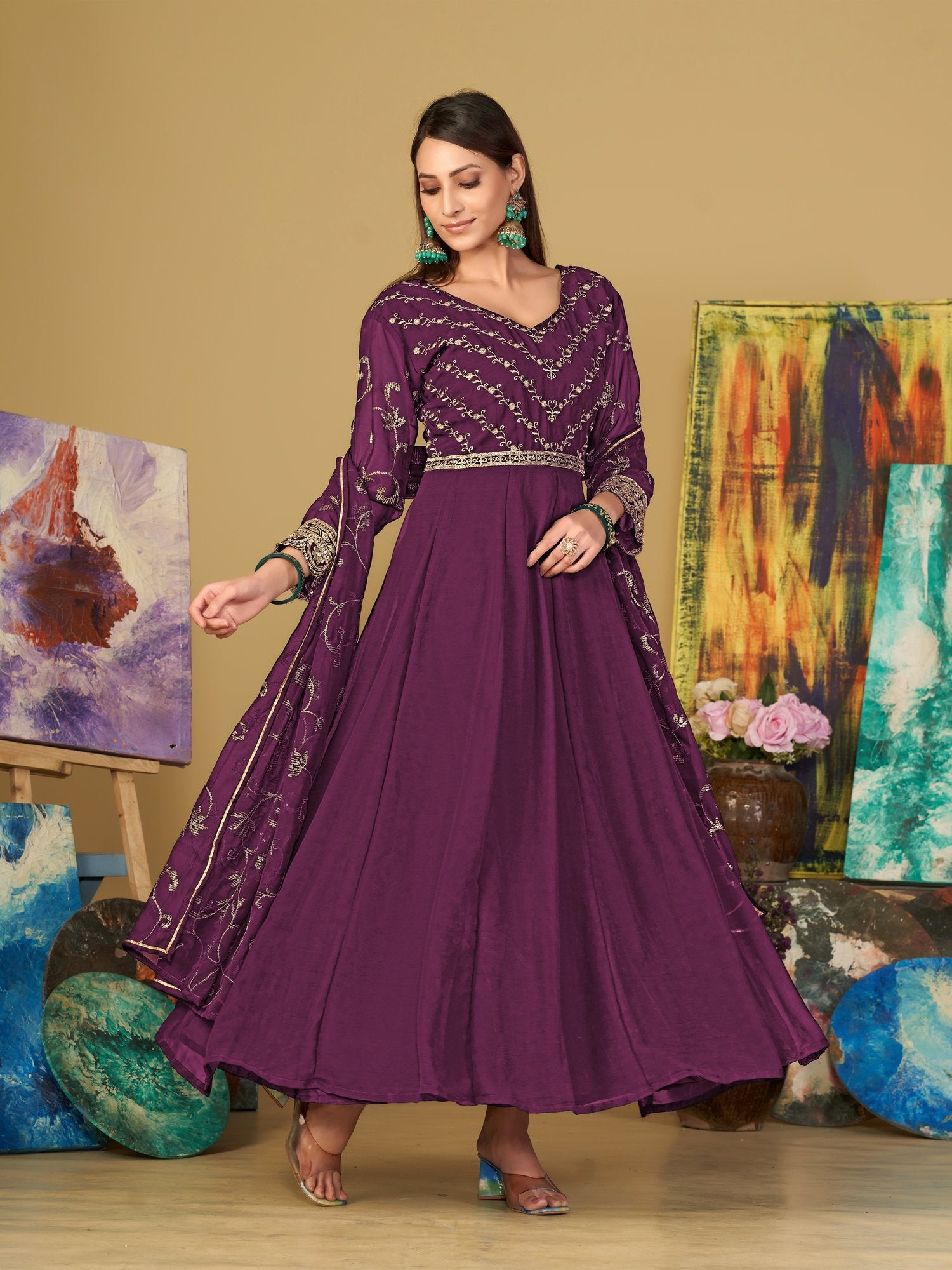Purple Georgette Anarkali Suit