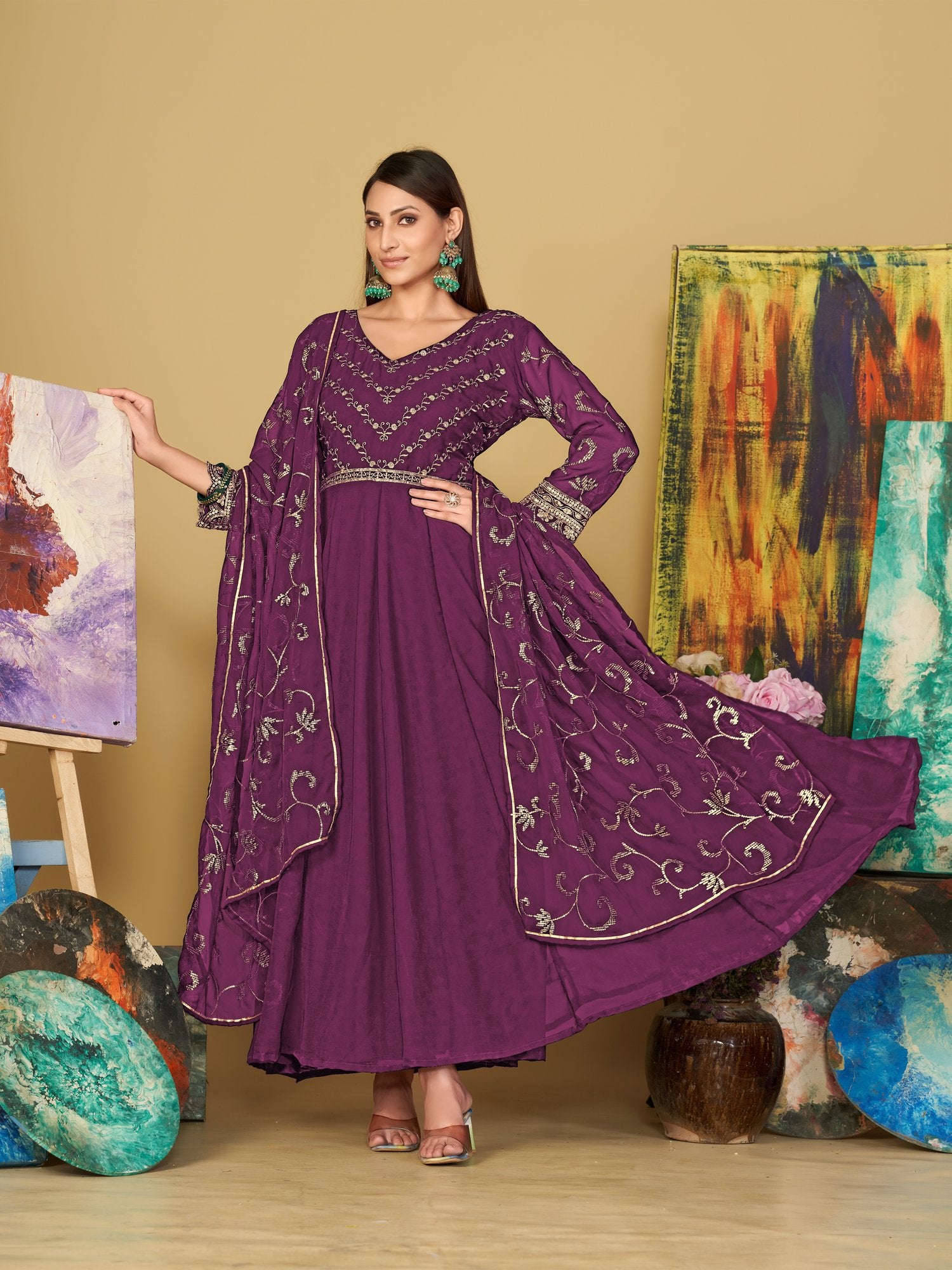 Purple Georgette Anarkali Suit