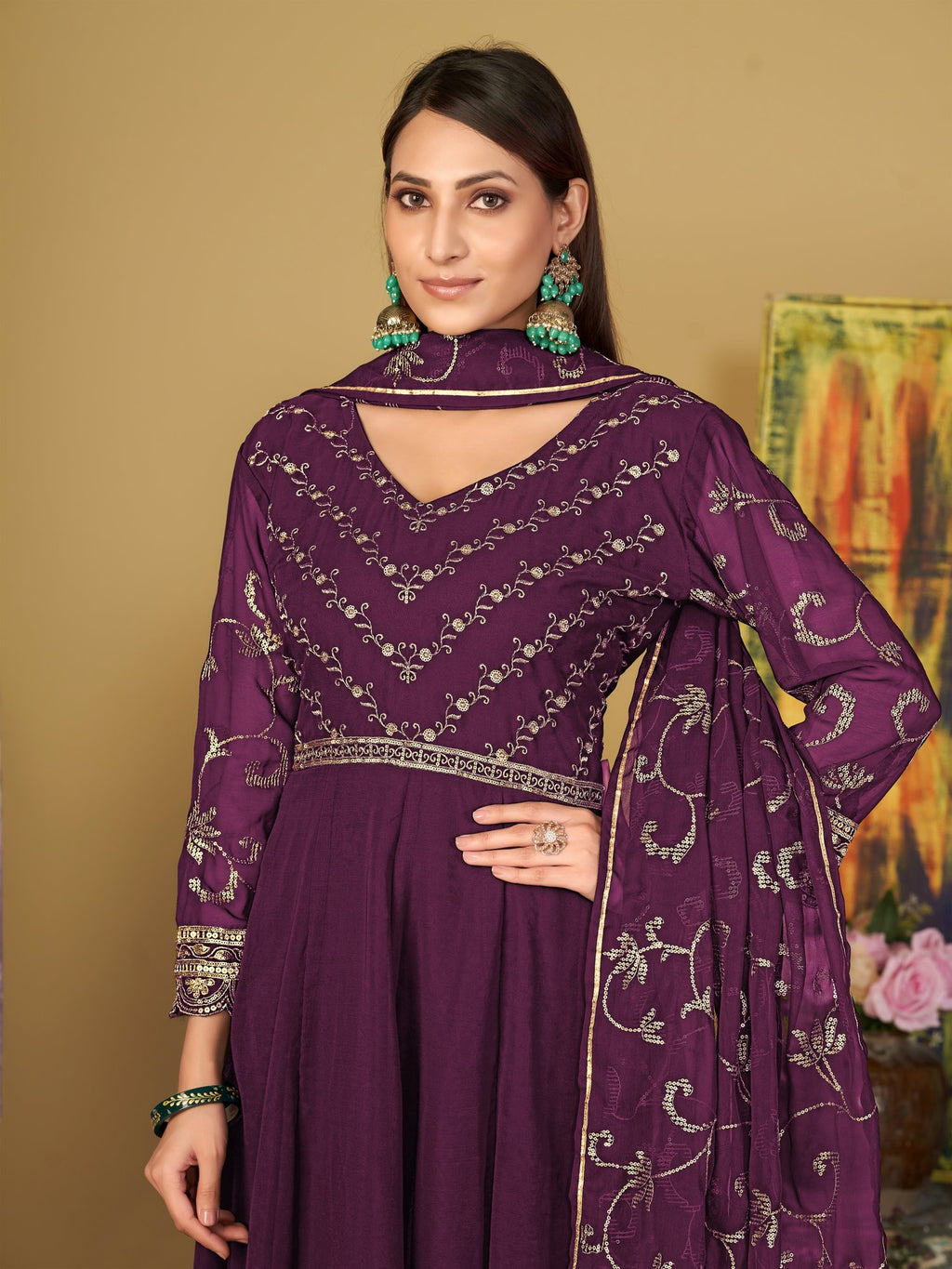 Purple Georgette Anarkali Suit