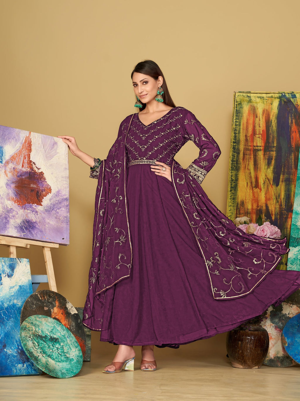 Purple Georgette Anarkali Suit