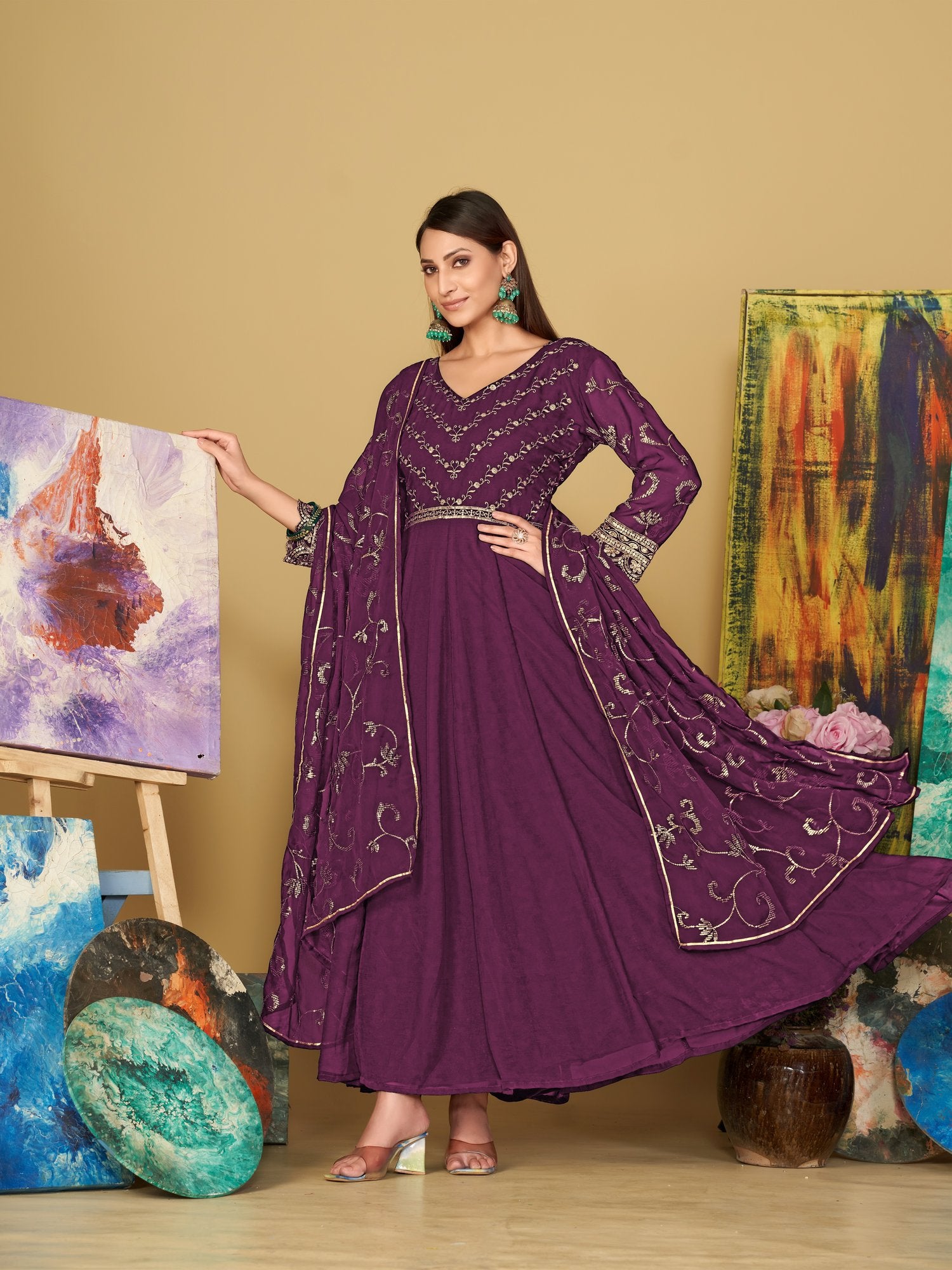 Purple Georgette Anarkali Suit