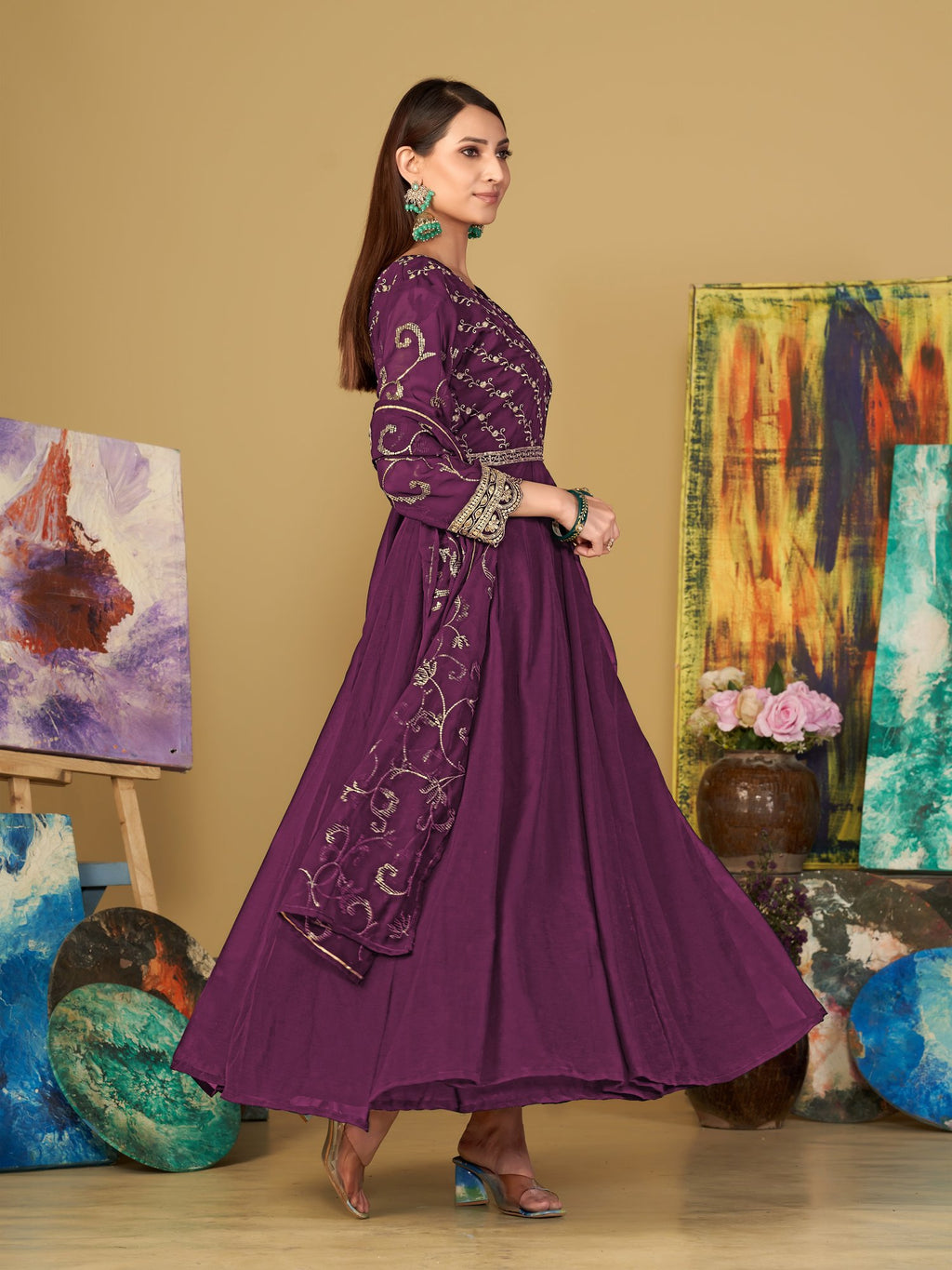 Purple Georgette Anarkali Suit