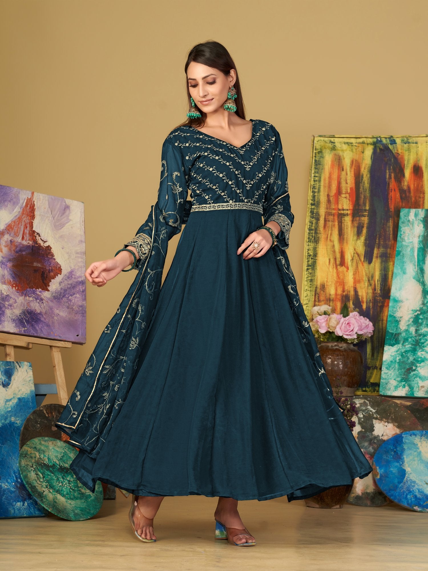 Turquoise Blue Georgette Anarkali Suit
