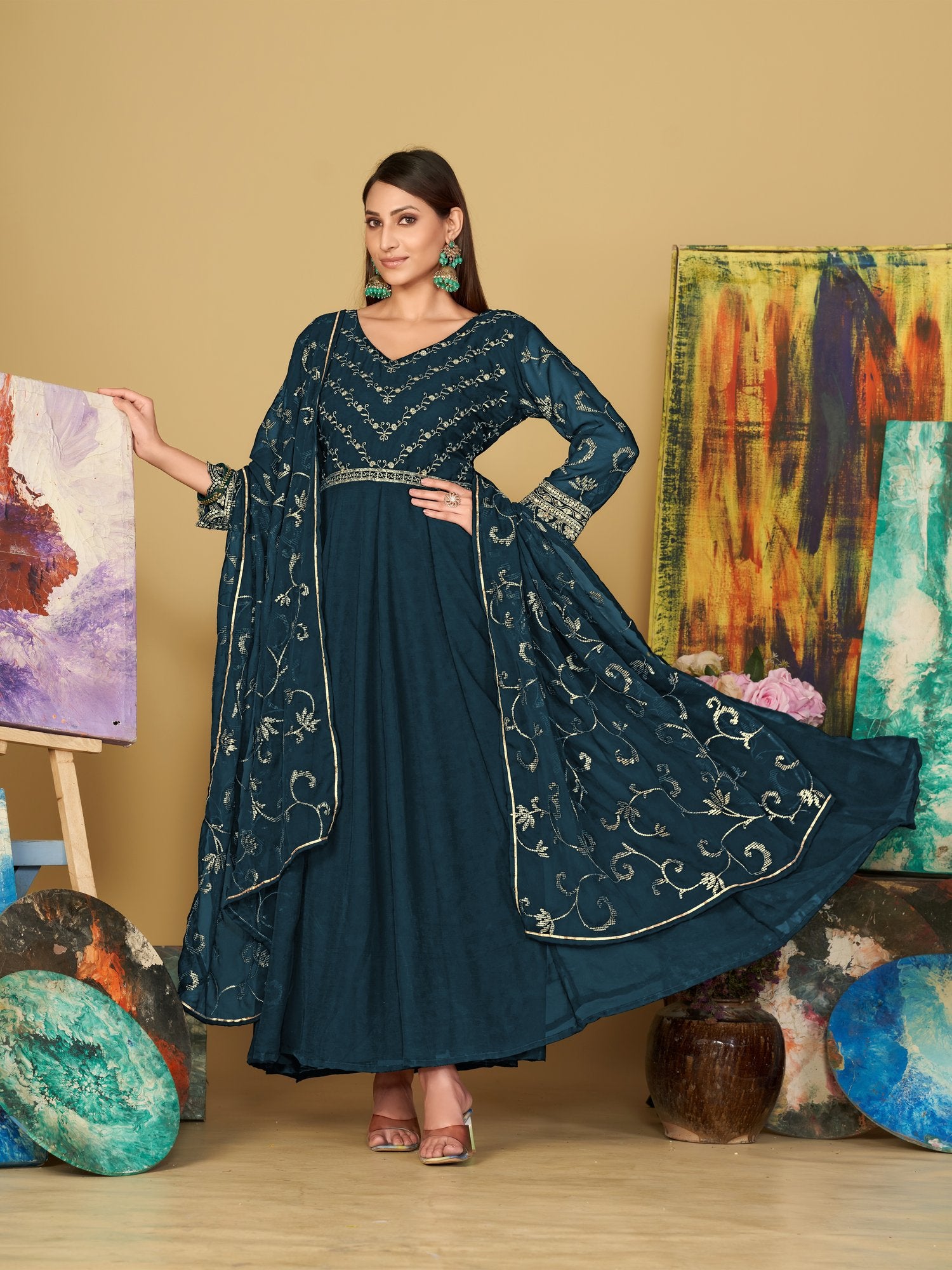 Turquoise Blue Georgette Anarkali Suit