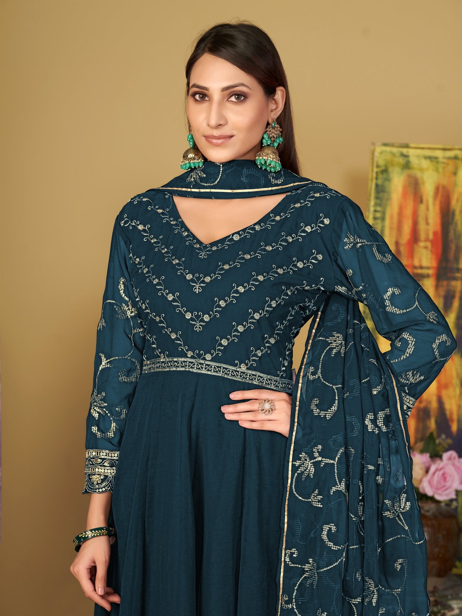Turquoise Blue Georgette Anarkali Suit
