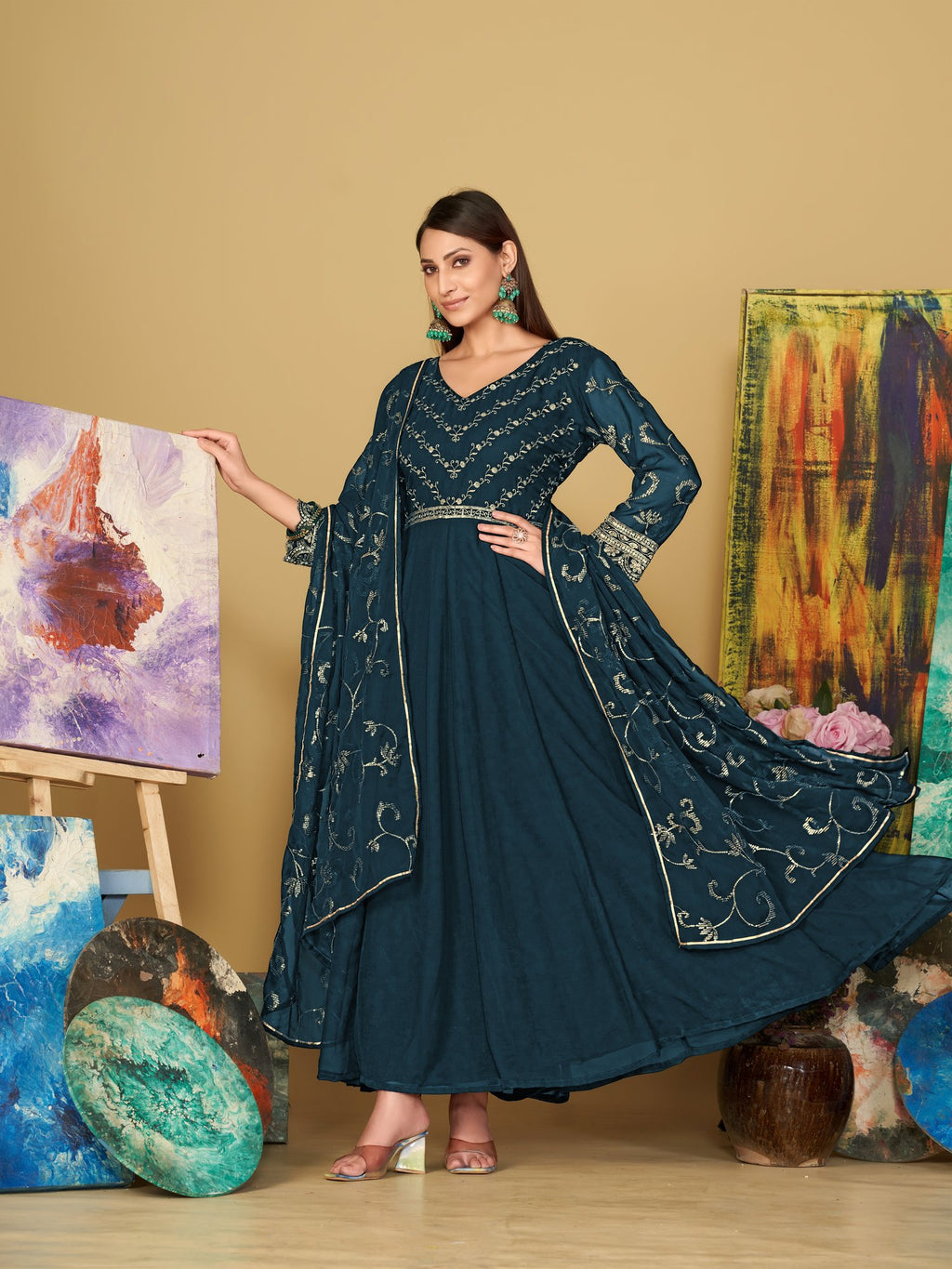 Turquoise Blue Georgette Anarkali Suit