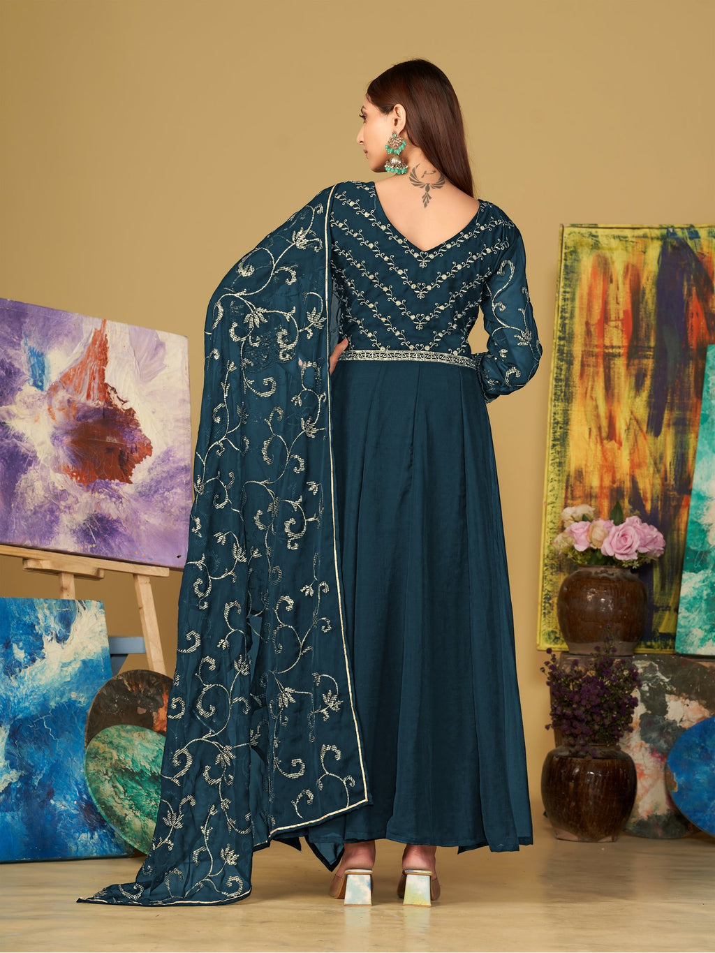 Turquoise Blue Georgette Anarkali Suit
