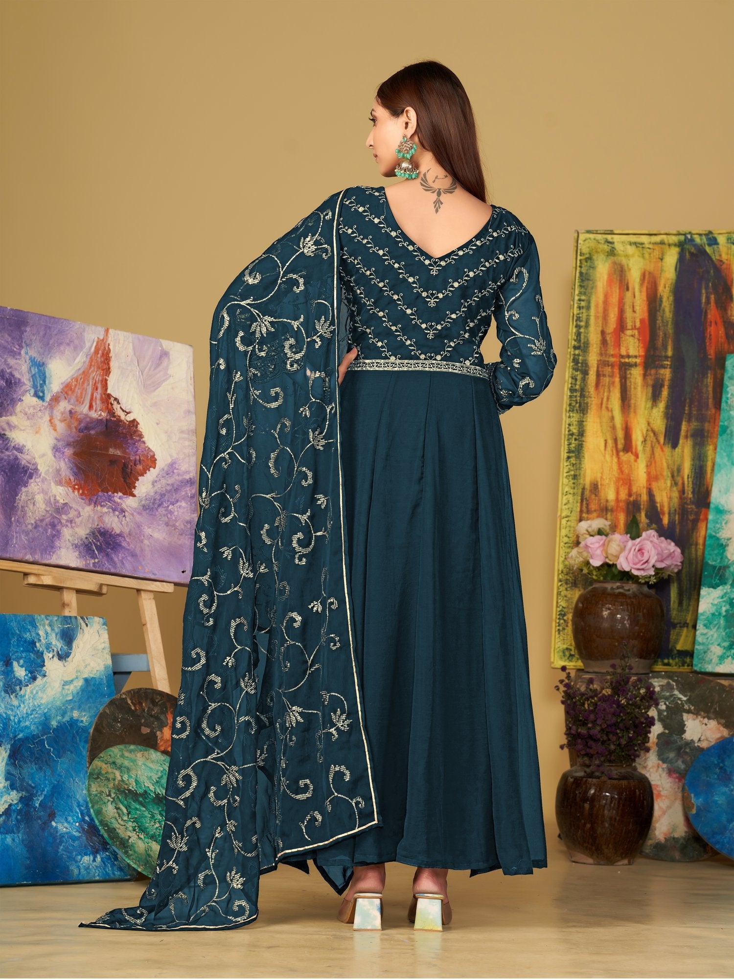 Turquoise Blue Georgette Anarkali Suit