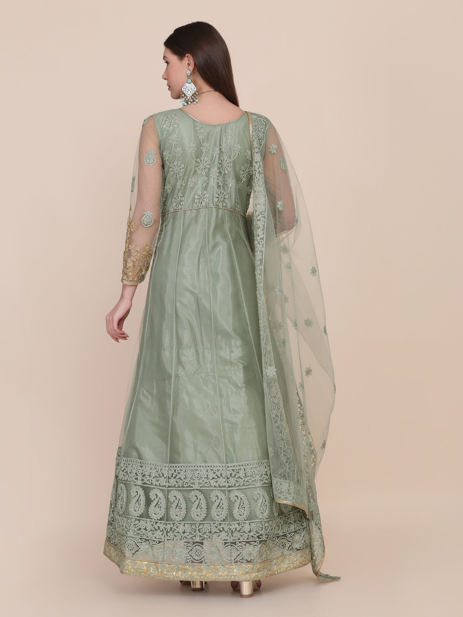 Light Green Net Anarkali Suit
