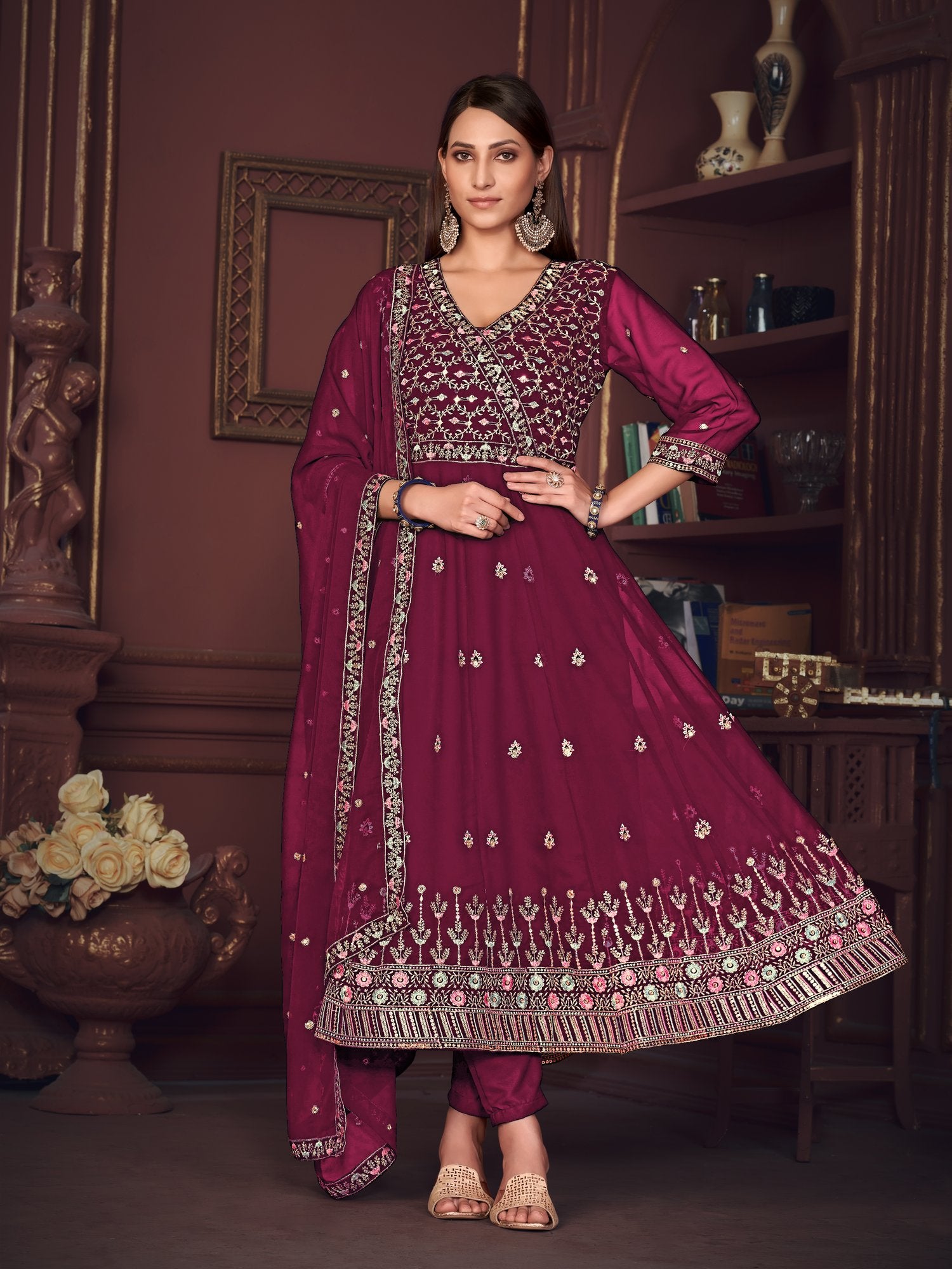 Dark Pink Georgette Anarkali Suit