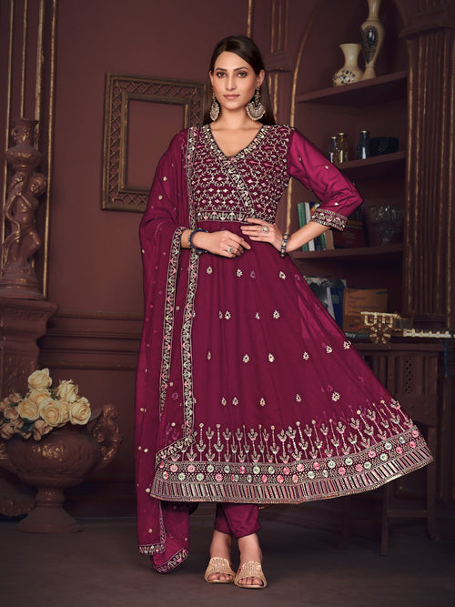 Dark Pink Georgette Anarkali Suit