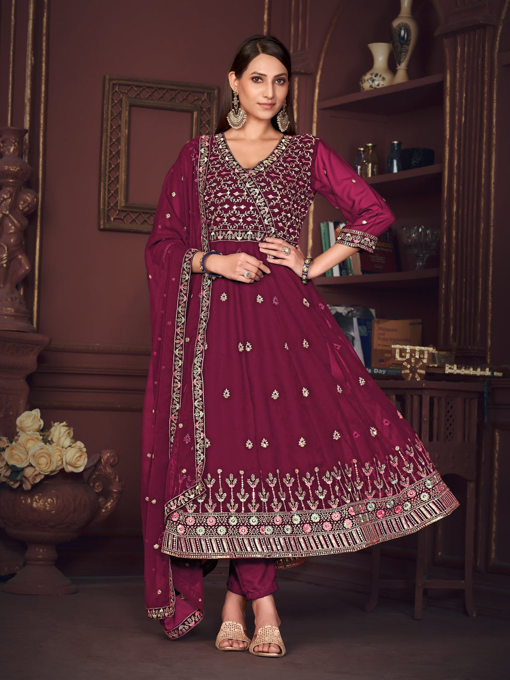 Dark Pink Georgette Anarkali Suit