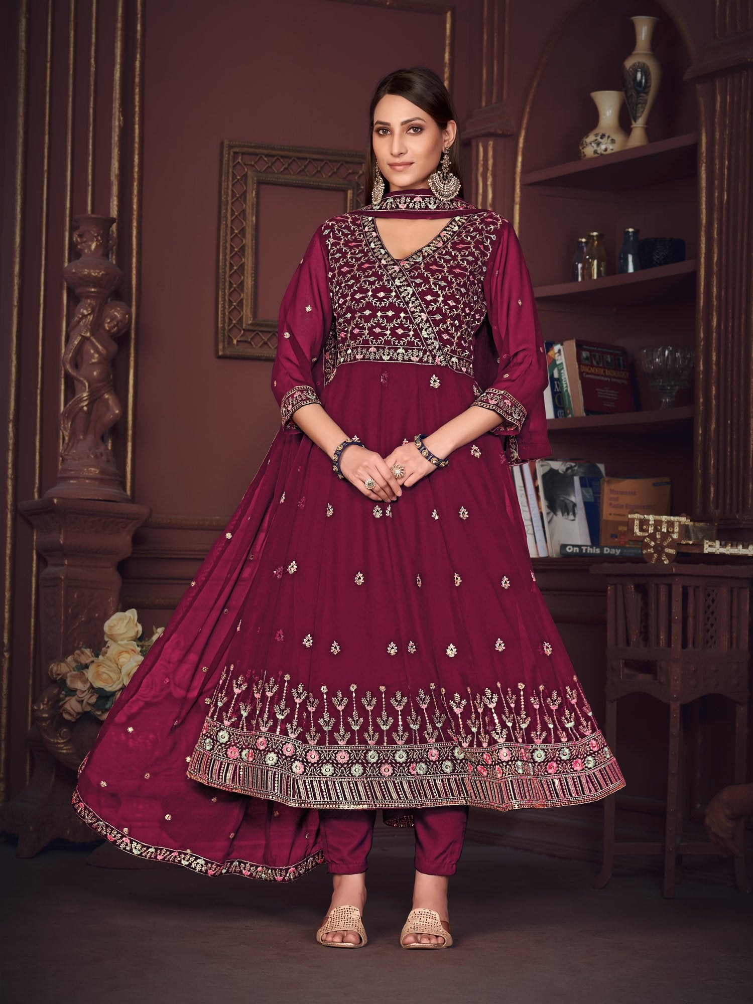 Dark Pink Georgette Anarkali Suit