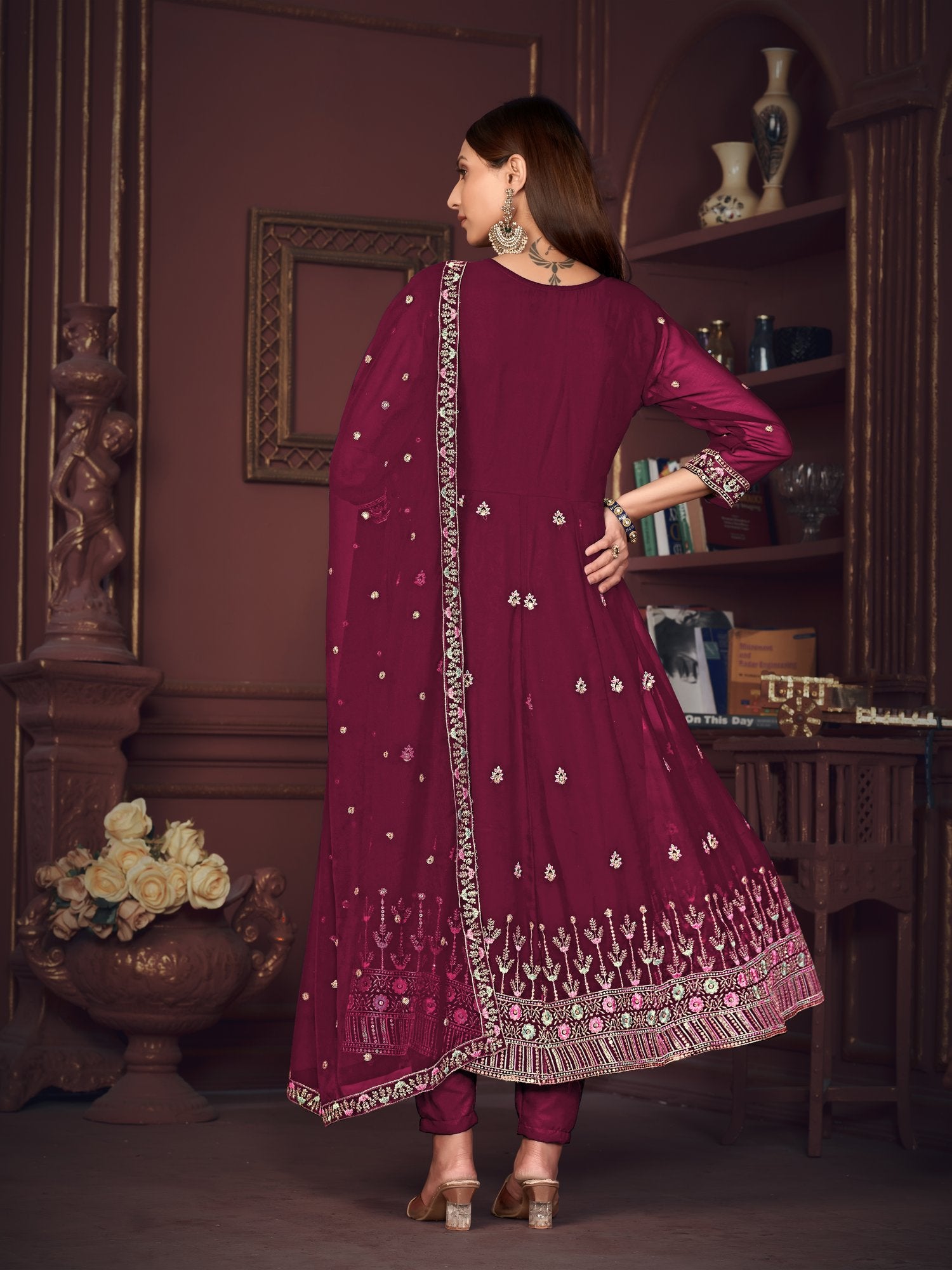 Dark Pink Georgette Anarkali Suit