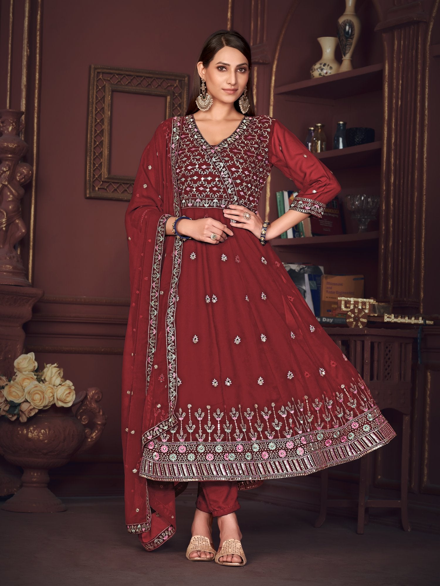 Maroon Georgette Anarkali Suit