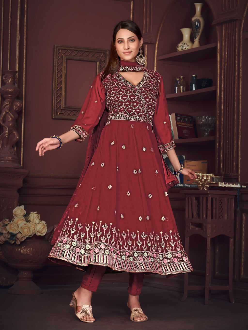 Maroon Georgette Anarkali Suit