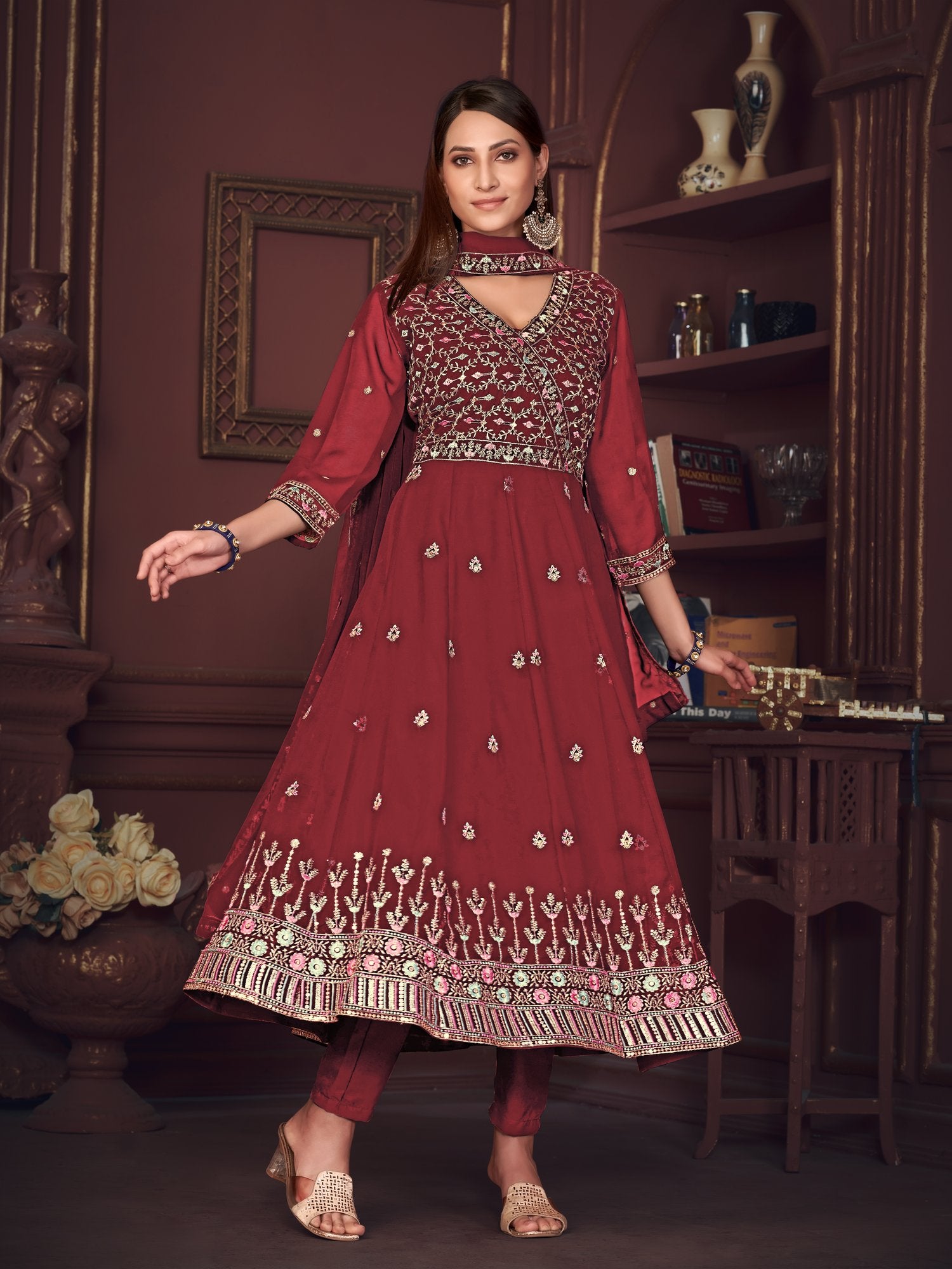 Maroon Georgette Anarkali Suit