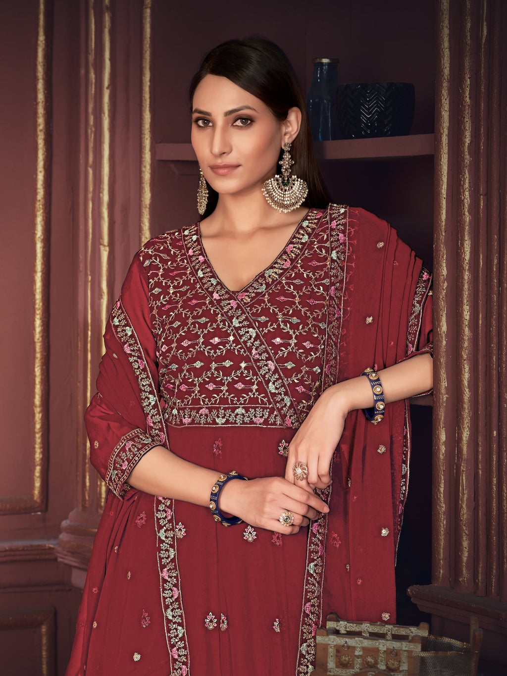 Maroon Georgette Anarkali Suit