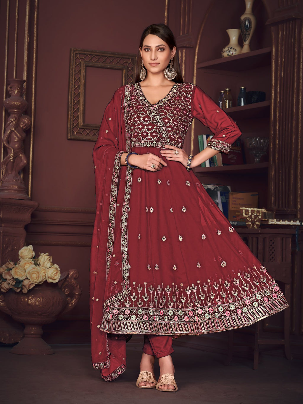 Maroon Georgette Anarkali Suit