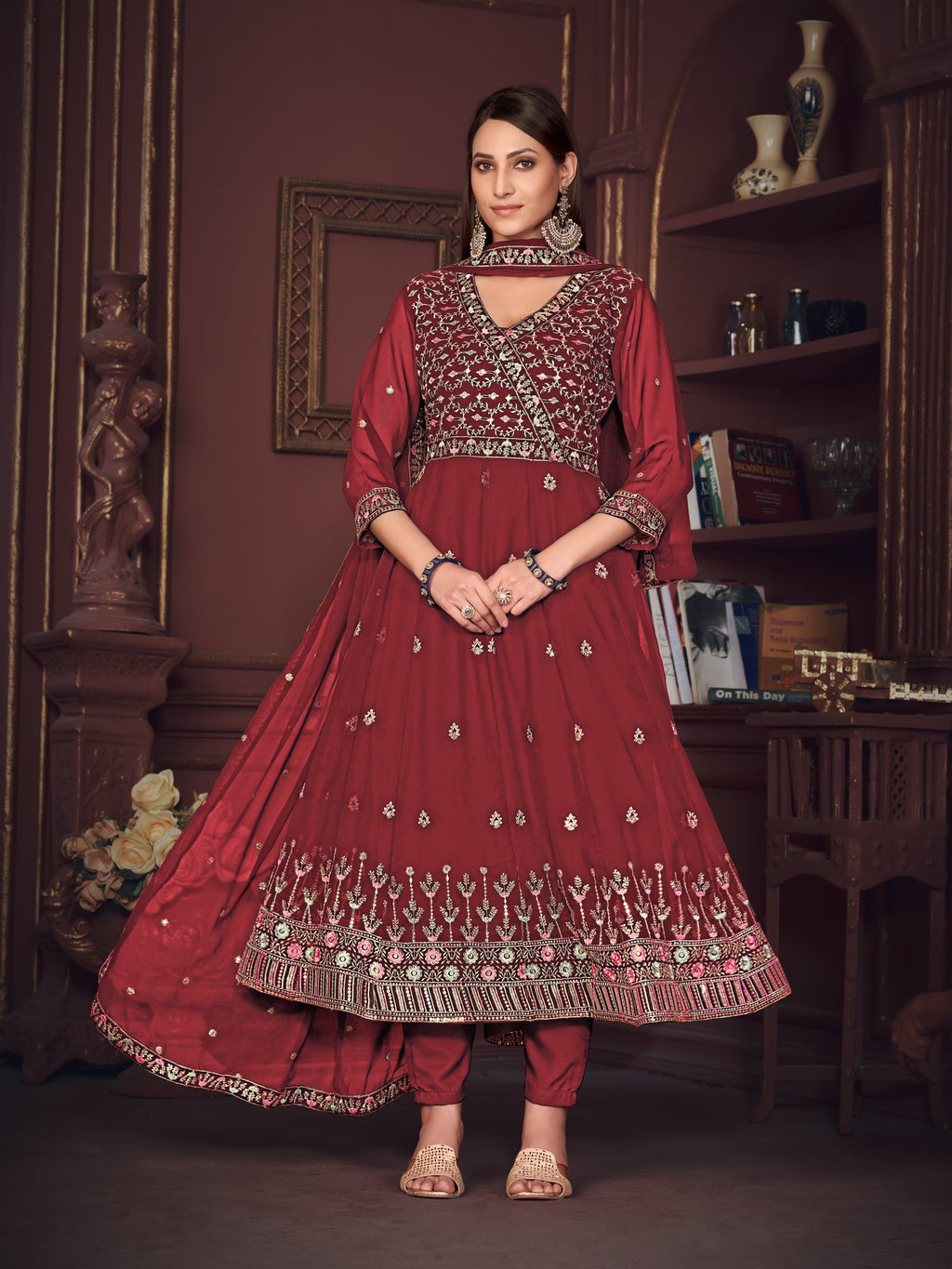 Maroon Georgette Anarkali Suit