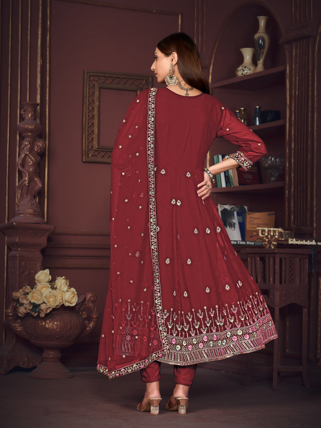 Maroon Georgette Anarkali Suit