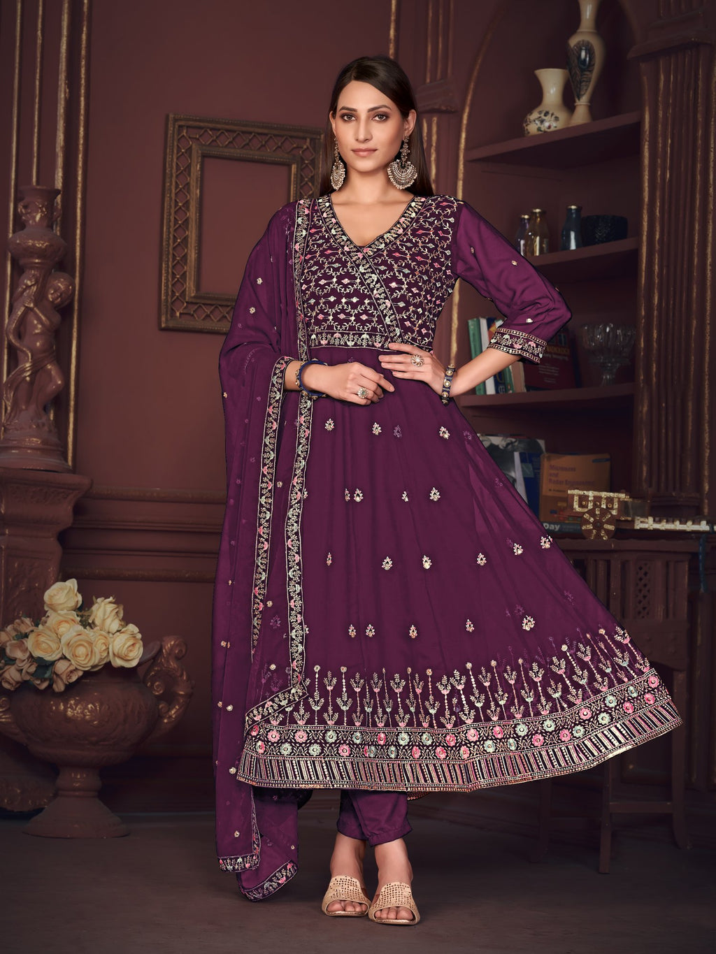 Purple Georgette Anarkali Suit