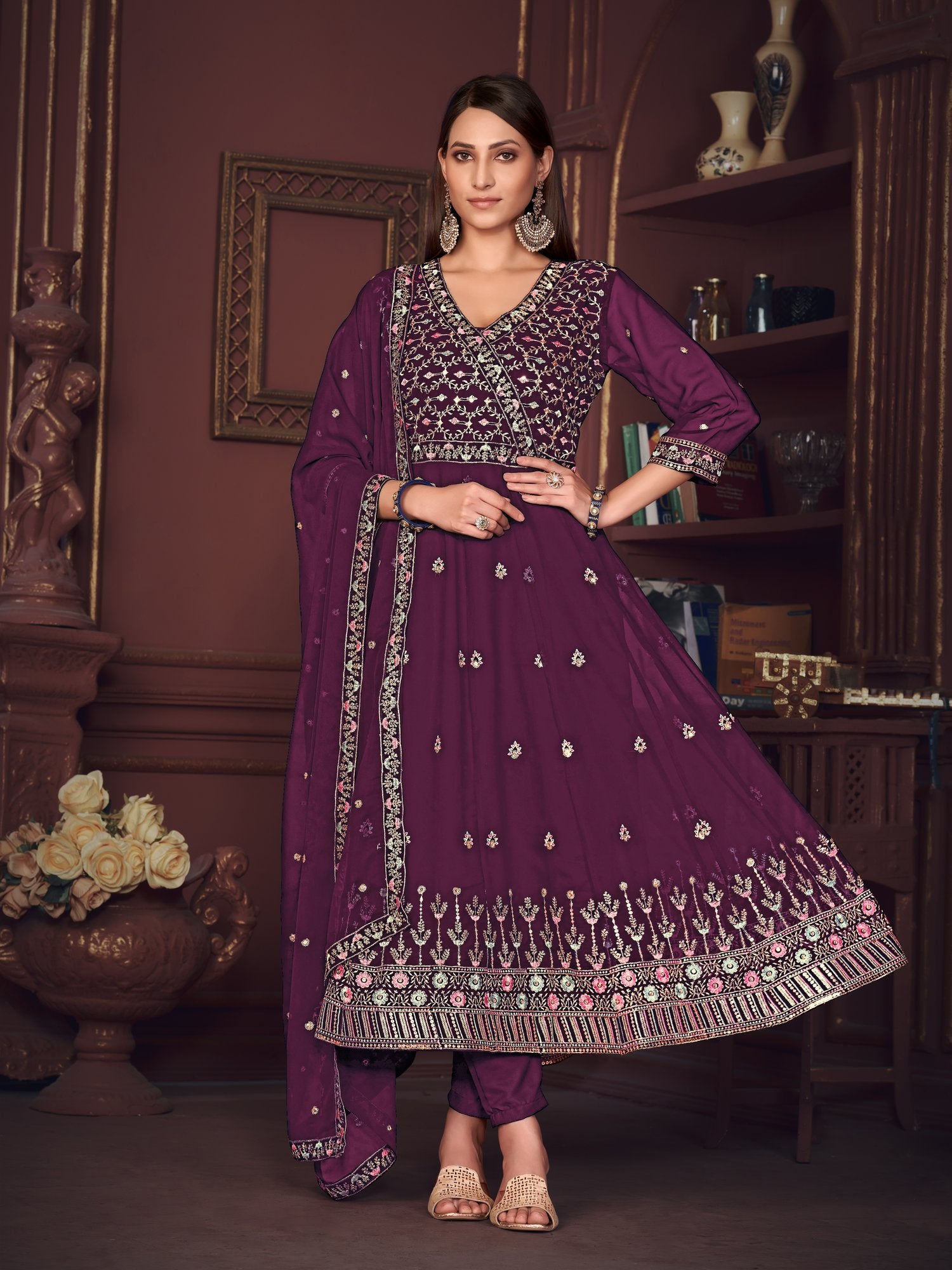 Purple Georgette Anarkali Suit