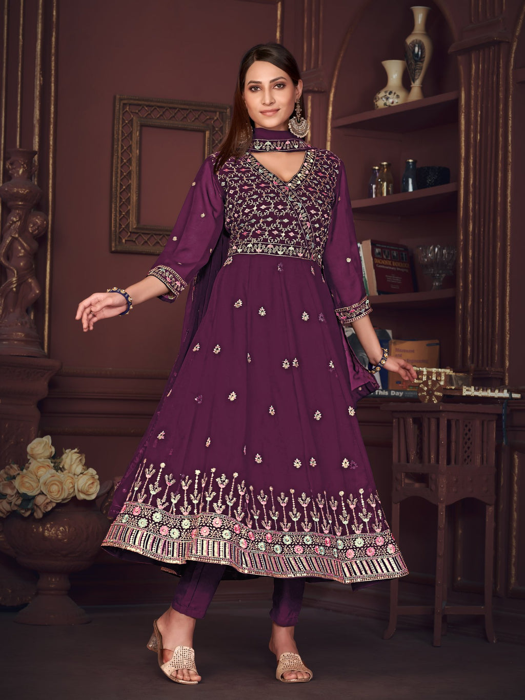 Purple Georgette Anarkali Suit