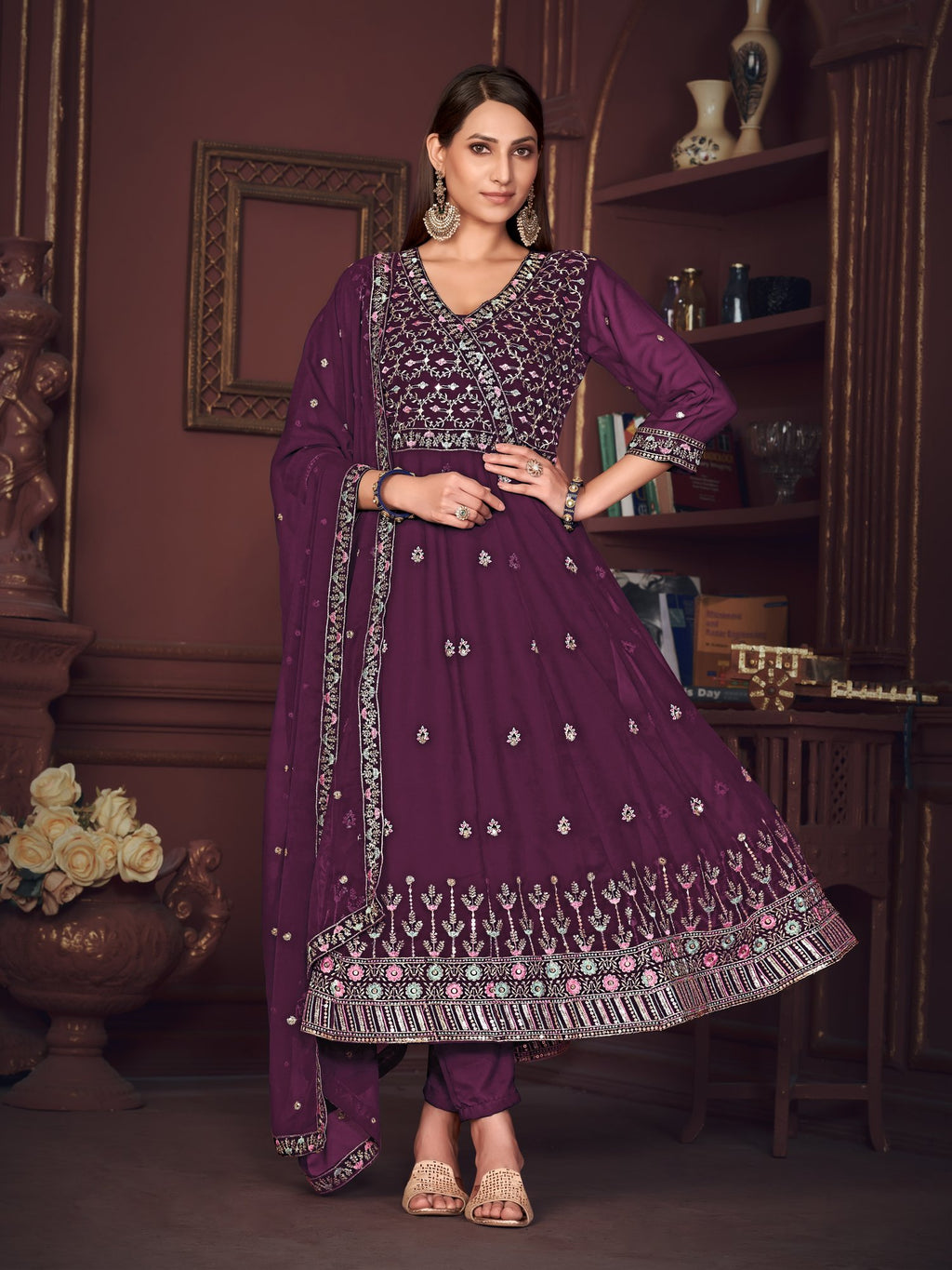 Purple Georgette Anarkali Suit